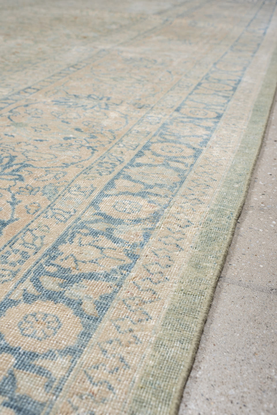 11' x 15' one-of-a-kind handmade antique Tabriz oversize rug. Color palette: ivory, pale blue, sky blue, cream, taupe