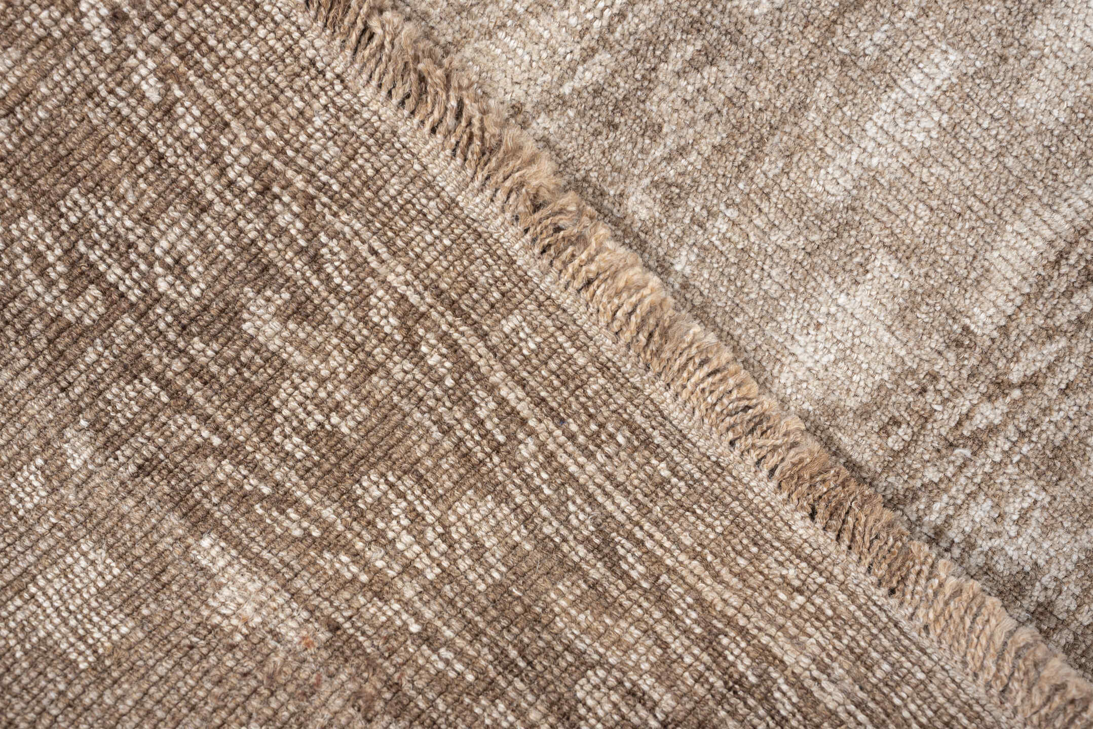 7' x 10' one-of-a-kind handmade antique Afghan large size rug. Color palette: taupe, beige, camel, ivory, brown, gray