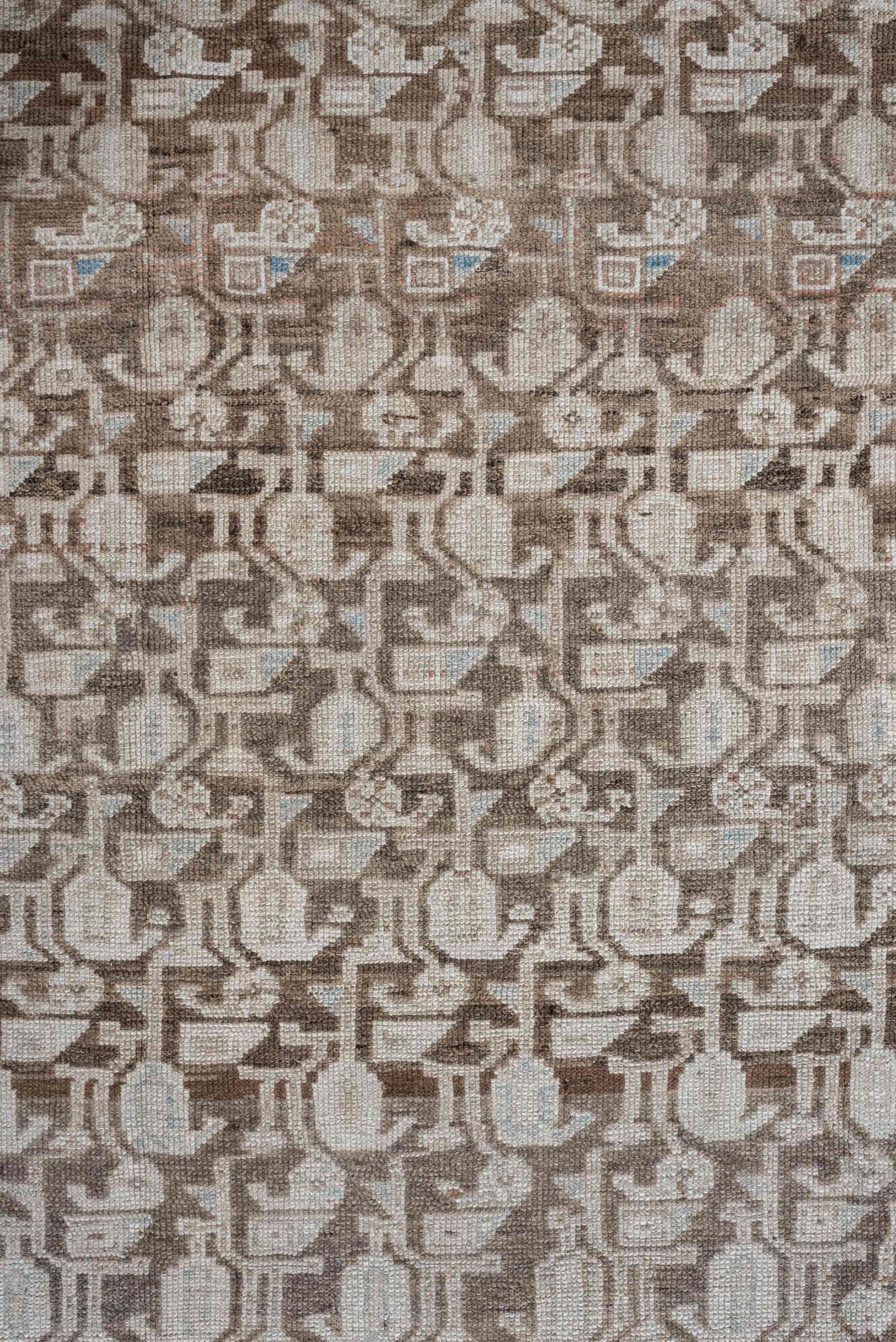 4' x 12' one-of-a-kind handmade antique Hamadan runner rug. Color palette: taupe, ivory, camel, terra cotta, beige, sage