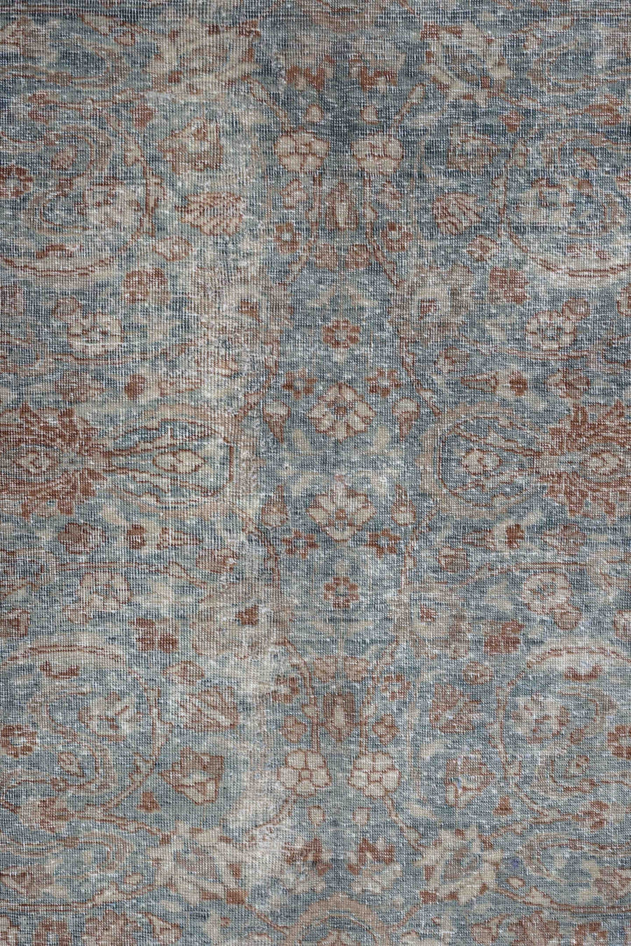 9' x 12' one-of-a-kind handmade antique Tabriz large size rug. Color palette: pale blue, ivory, rust, beige, taupe