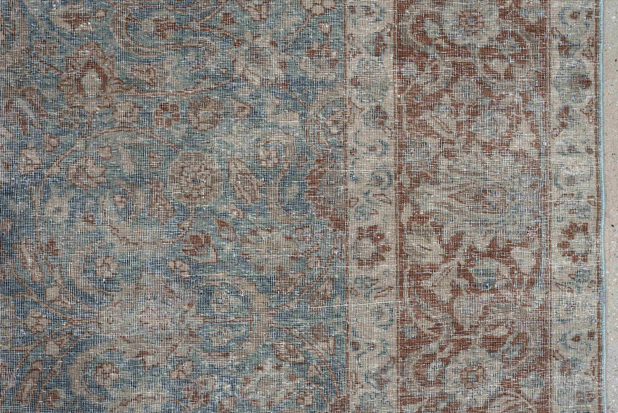 9' x 12' one-of-a-kind handmade antique Tabriz large size rug. Color palette: pale blue, ivory, rust, beige, taupe