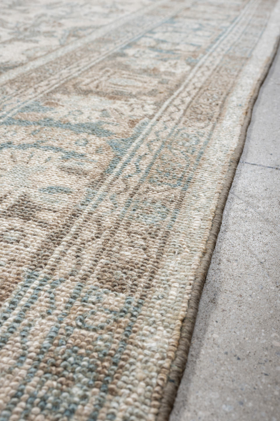 10' x 13' one-of-a-kind handmade antique Bibikabad large size rug. Color palette: ivory, sky blue, taupe, beige, sand