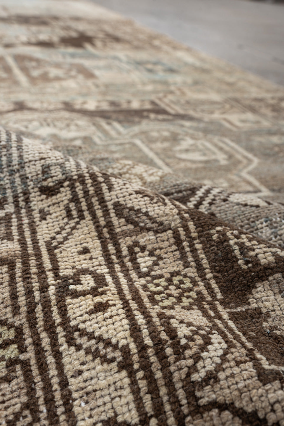 3' x 9' one-of-a-kind handmade antique Malayer runner rug. Color palette: sky blue, taupe, brown, ivory, beige, charcoal