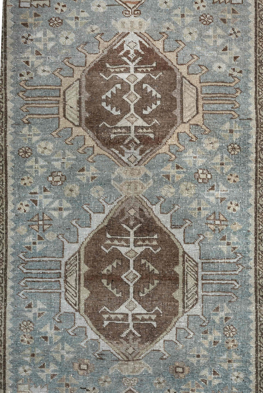 2' x 9' one-of-a-kind handmade antique Tabriz runner rug. Color palette: sky blue, taupe, brown, ivory, beige, camel