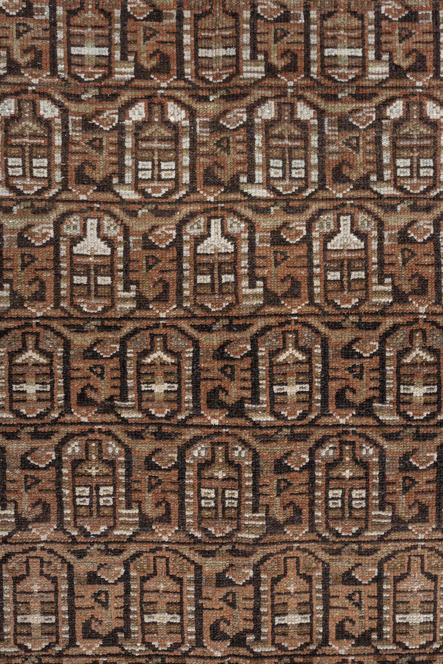 3' x 9' one-of-a-kind handmade antique Malayer runner rug. Color palette: brown, camel, ivory, taupe, rust, charcoal, beige