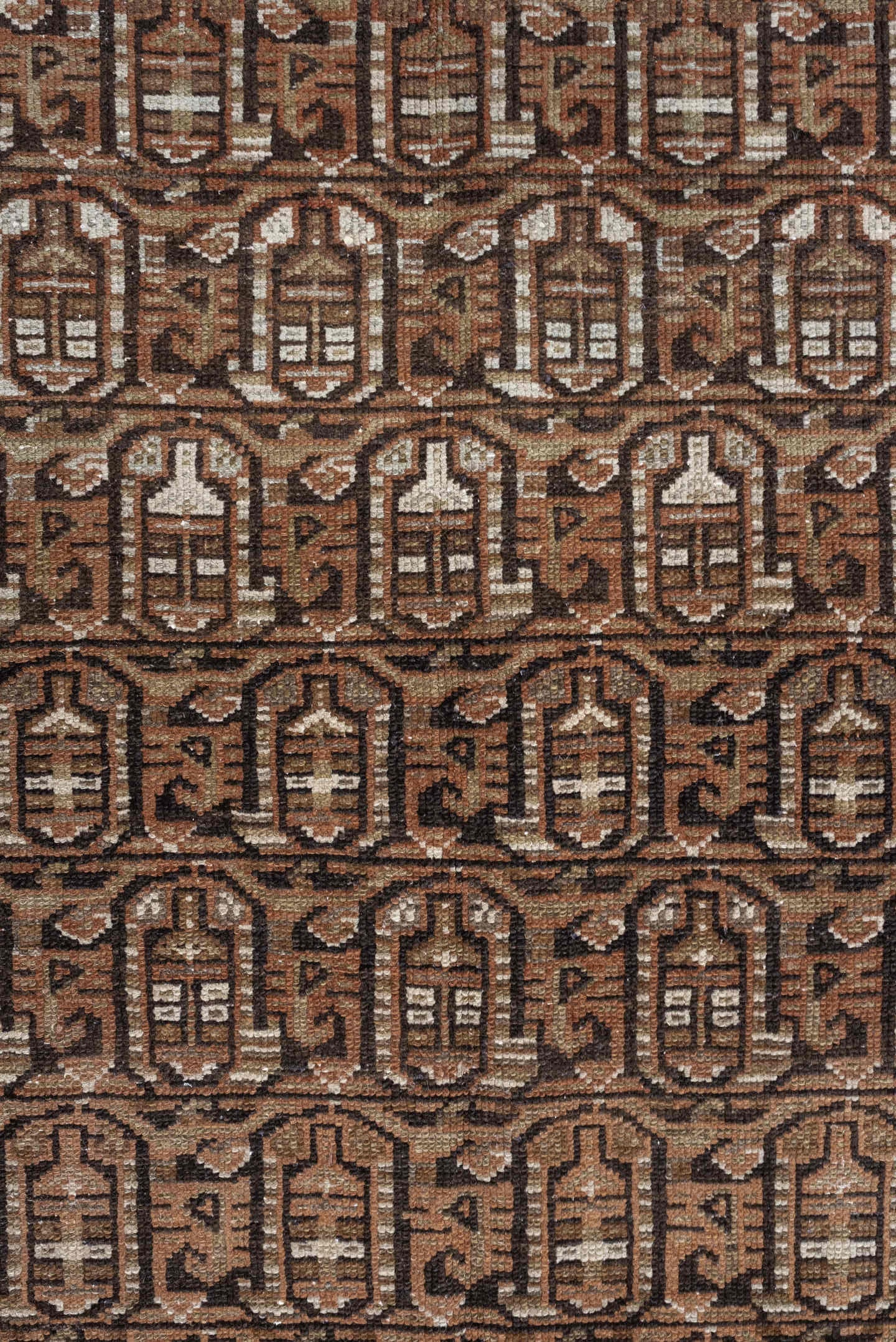 3' x 9' one-of-a-kind handmade antique Malayer runner rug. Color palette: brown, camel, ivory, taupe, rust, charcoal, beige
