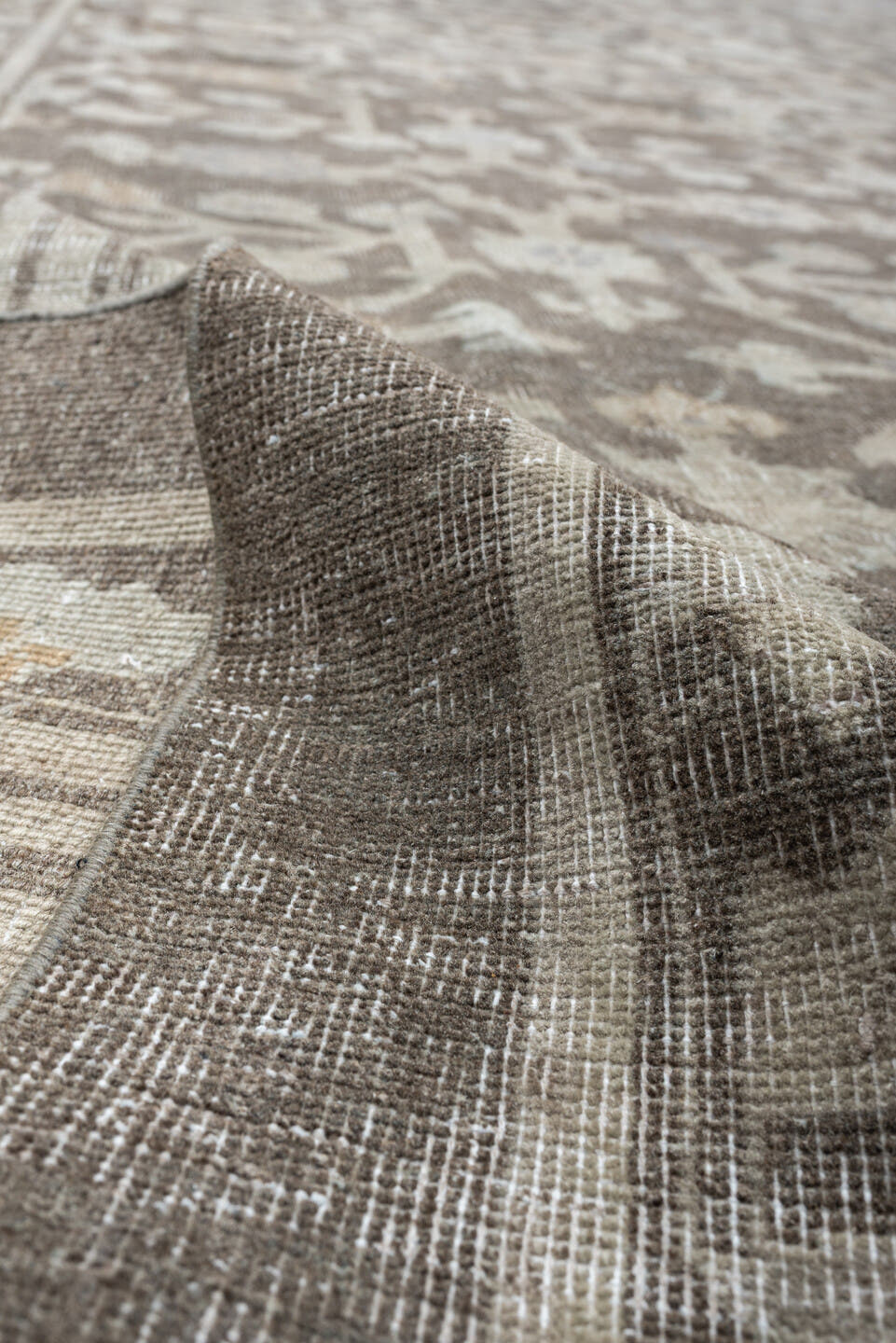 12' x 14' one-of-a-kind handmade vintage Khotan oversize rug. Color palette: taupe, ivory, beige, brown, camel, slate, gray