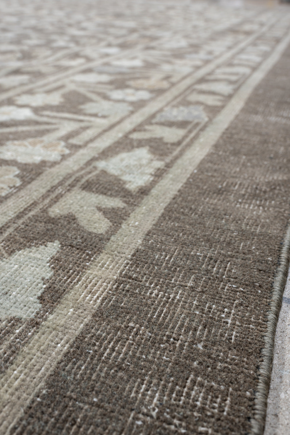 12' x 14' one-of-a-kind handmade vintage Khotan oversize rug. Color palette: taupe, ivory, beige, brown, camel, slate, gray