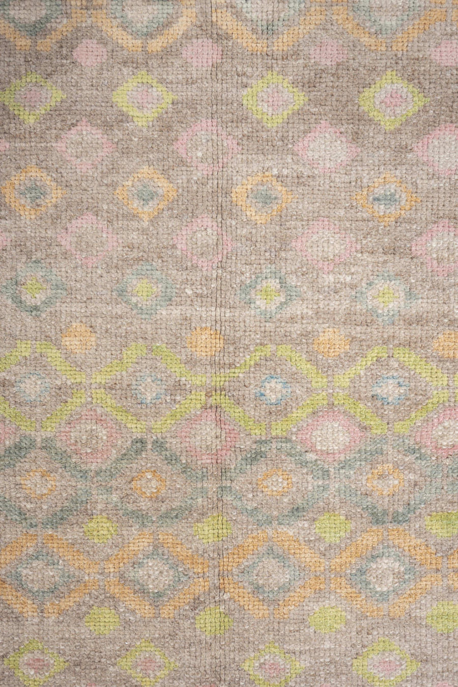 3' x 11' one-of-a-kind handmade vintage Oushak runner rug. Color palette: taupe, sky blue, ivory, blush, sage, gold, peach
