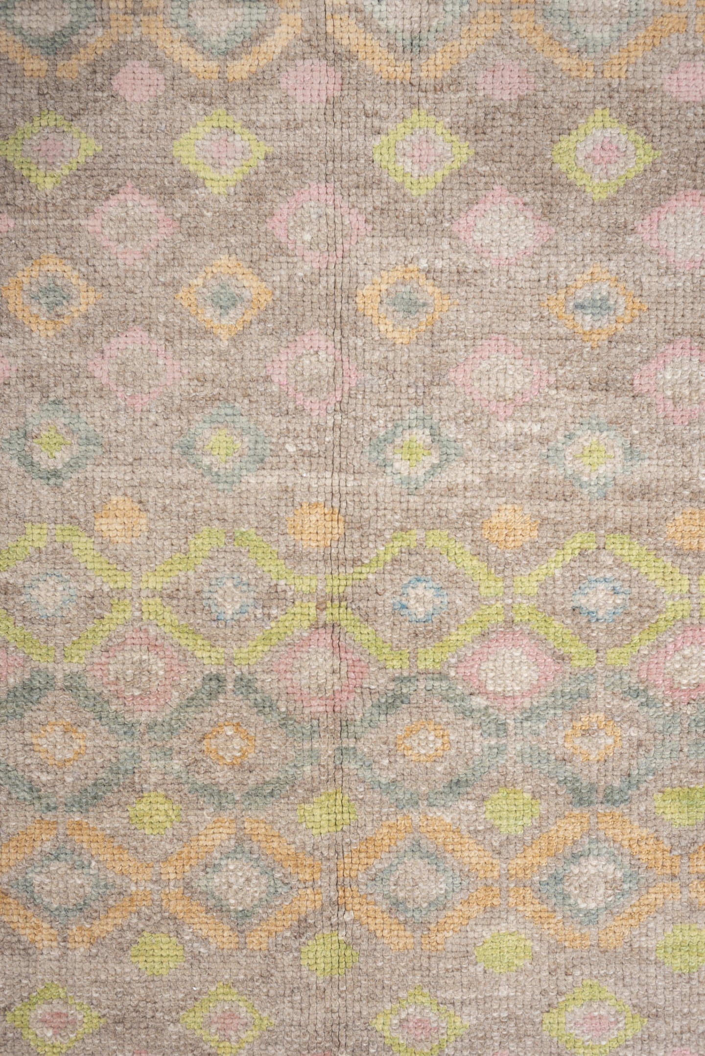 3' x 11' one-of-a-kind handmade vintage Oushak runner rug. Color palette: taupe, sky blue, ivory, blush, sage, gold, peach