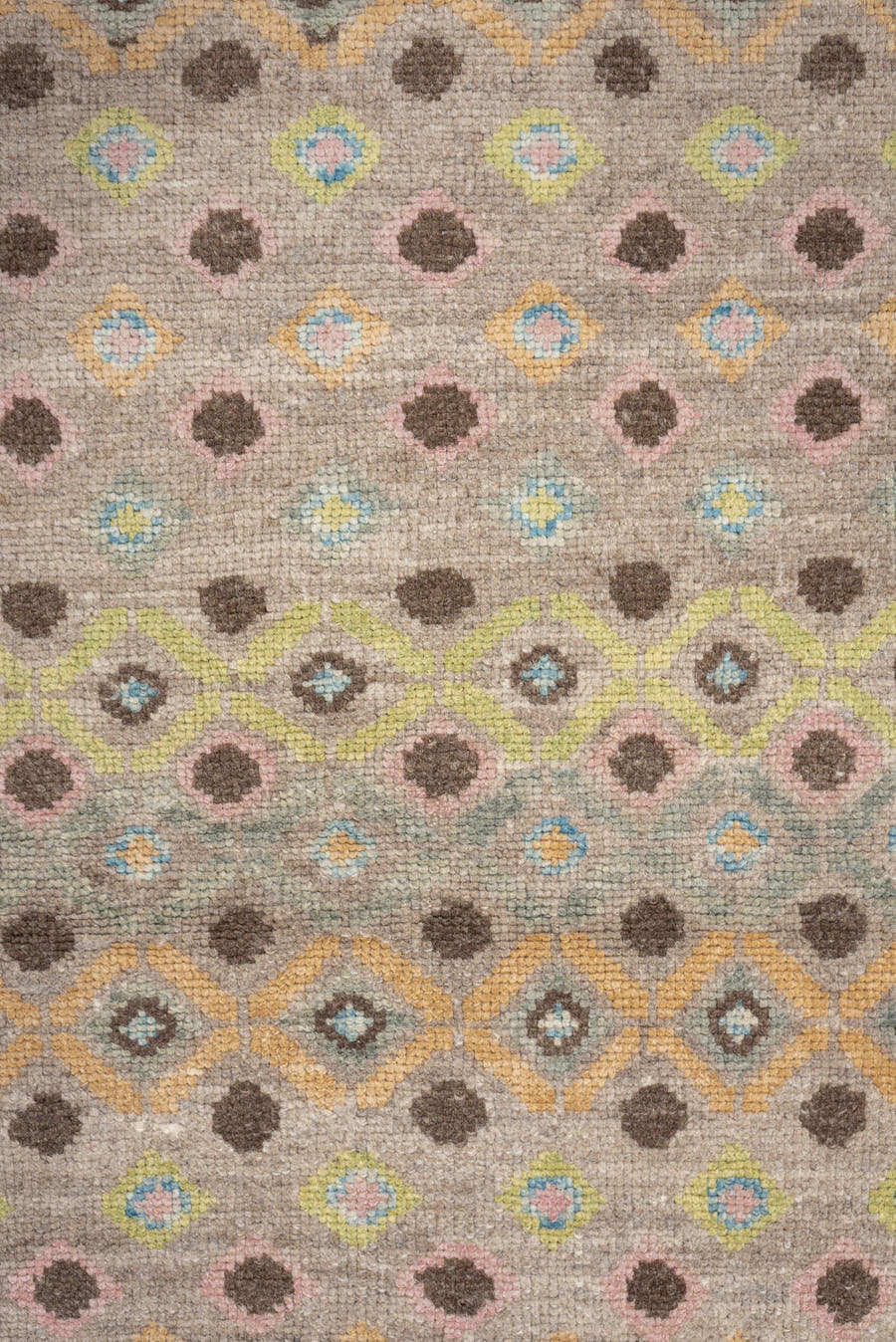 2' x 11' one-of-a-kind handmade vintage Oushak runner rug. Color palette: taupe, sky blue, camel, brown, ivory, sage, gold