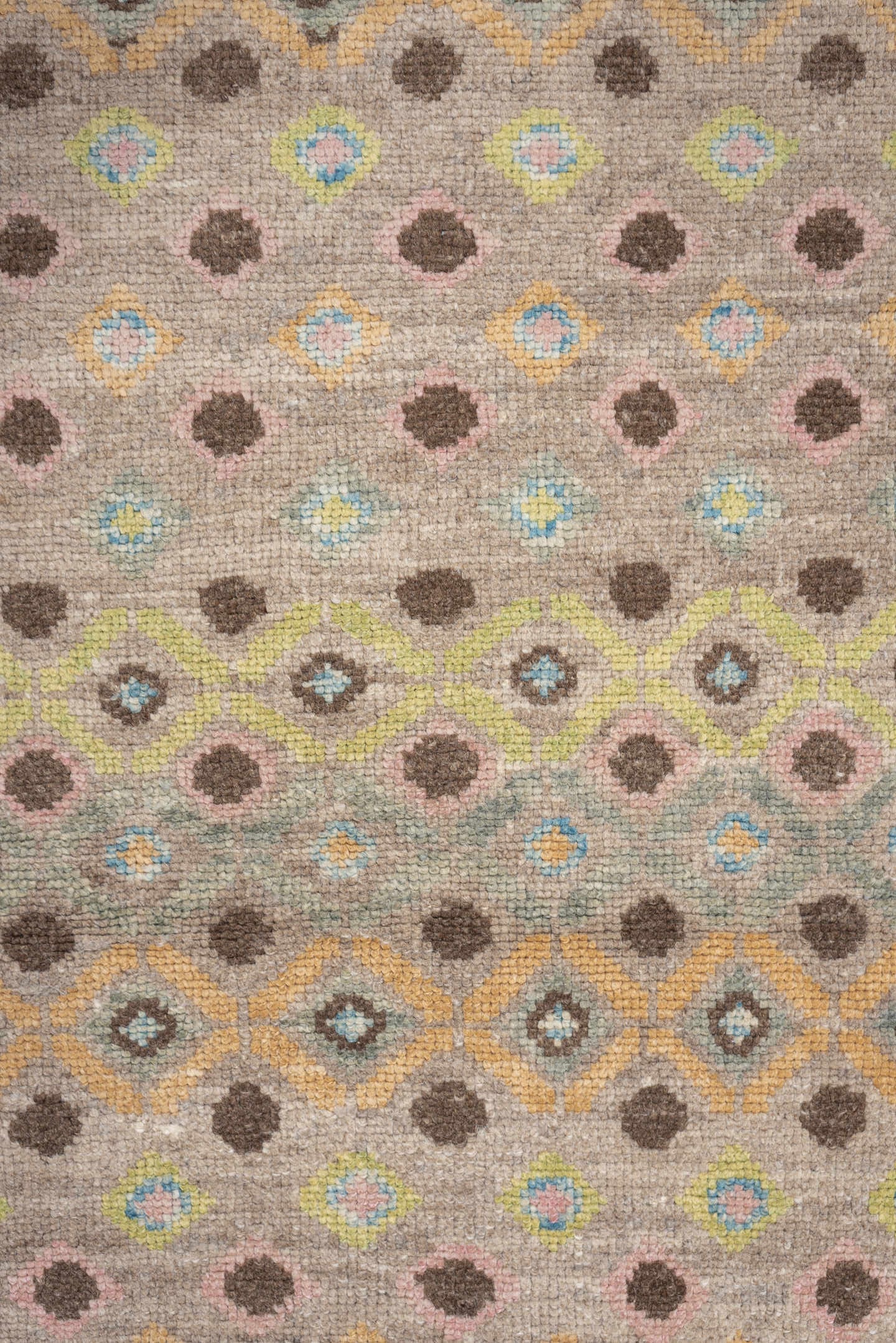 2' x 11' one-of-a-kind handmade vintage Oushak runner rug. Color palette: taupe, sky blue, camel, brown, ivory, sage, gold