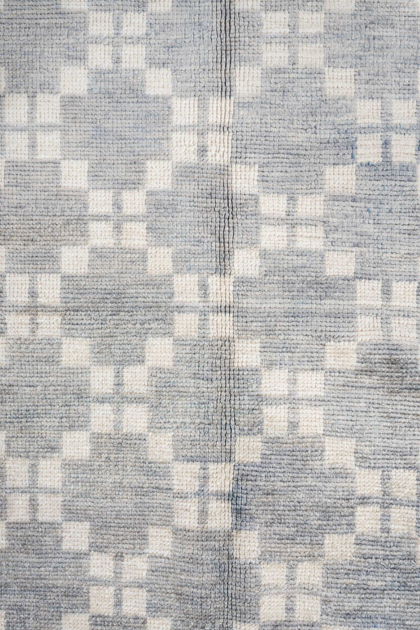 9' x 13' one-of-a-kind handmade vintage Oushak large size rug. Color palette: ivory, slate, pale blue, cream, silver, gray