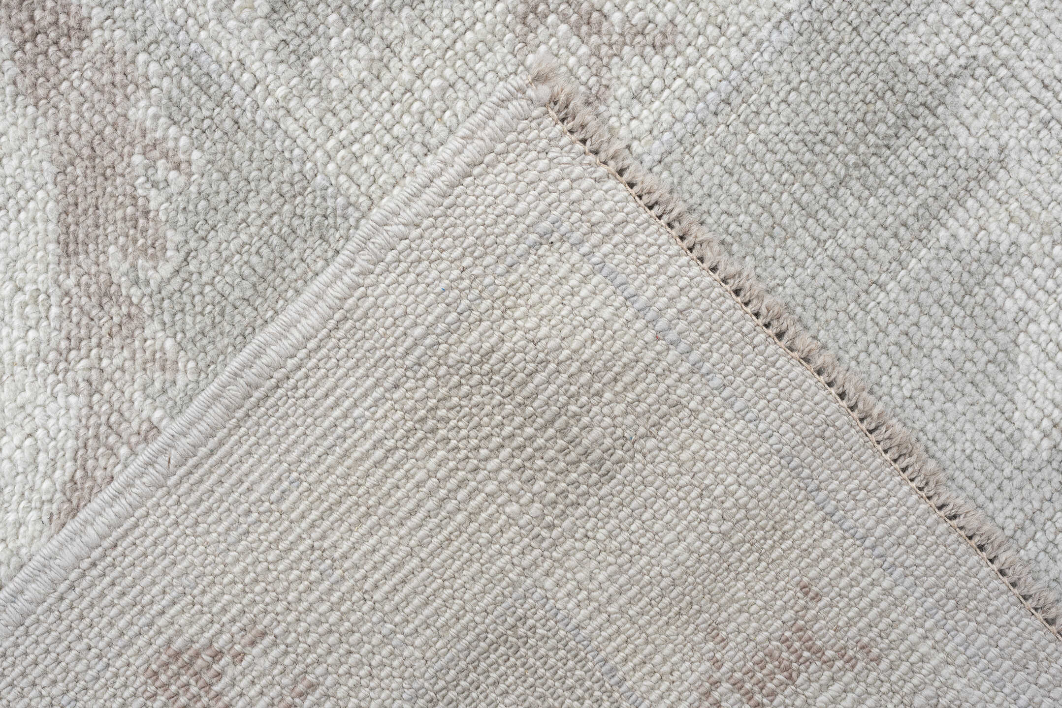 9' x 13' one-of-a-kind handmade vintage Oushak large size rug. Color palette: ivory, pale gray, blush, taupe, sage
