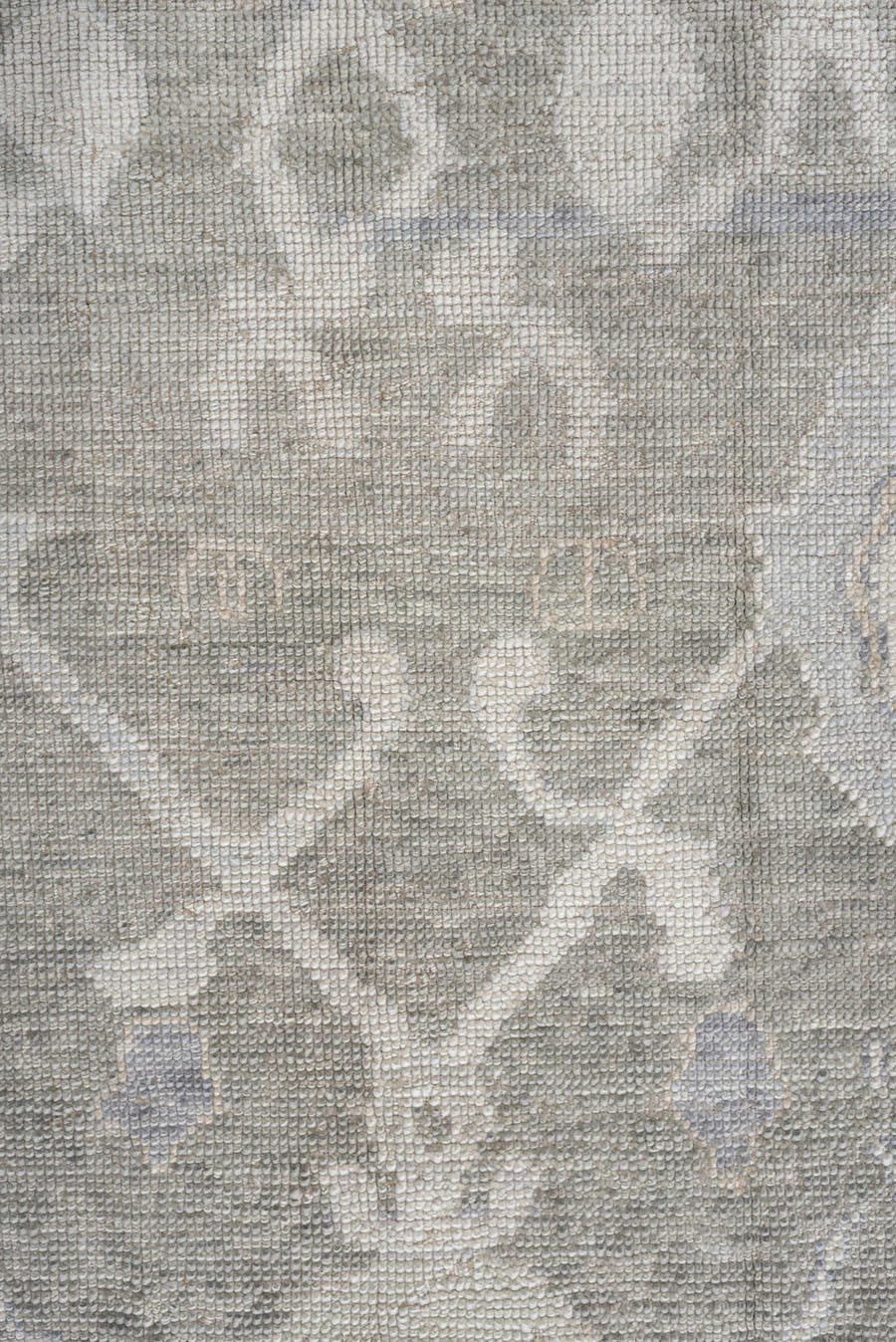 9' x 13' one-of-a-kind handmade vintage Oushak large size rug. Color palette: gray, ivory, taupe, pale blue, cream, beige