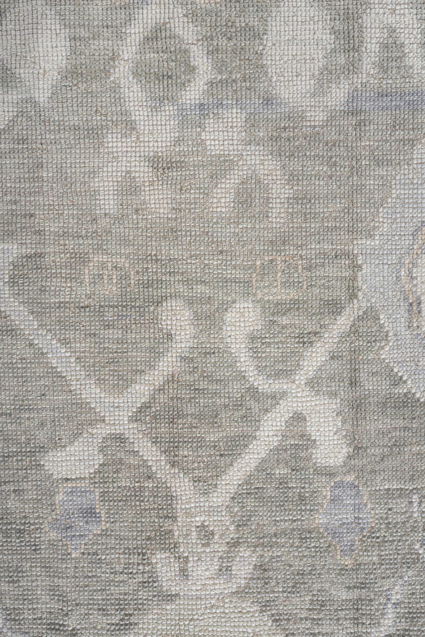 9' x 13' one-of-a-kind handmade vintage Oushak large size rug. Color palette: gray, ivory, taupe, pale blue, cream, beige