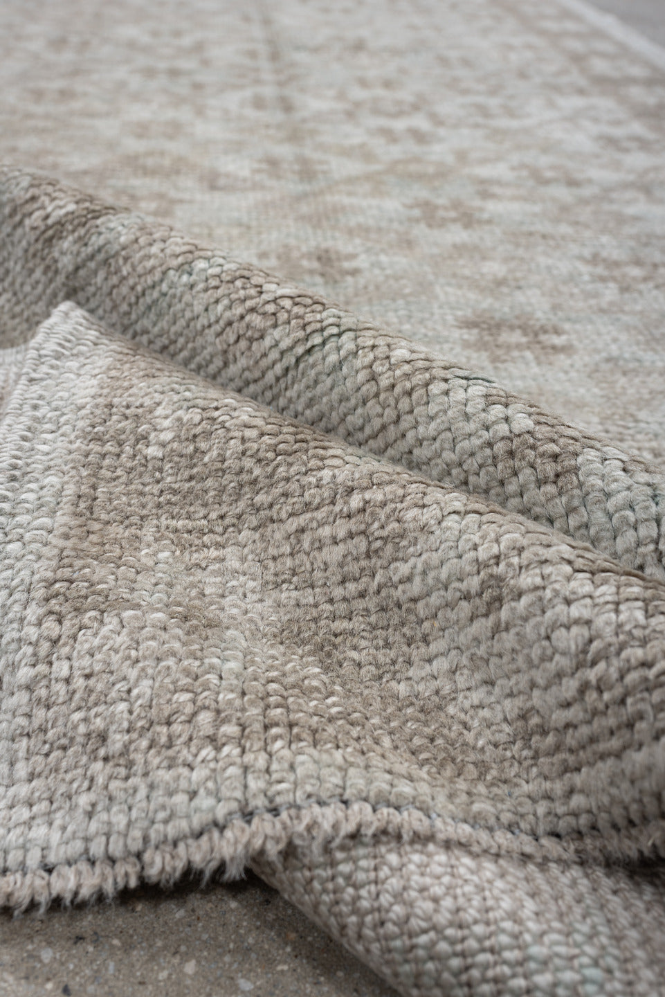 2' x 10' one-of-a-kind handmade vintage Oushak runner rug. Color palette: ivory, taupe, beige, sand, light gray, gray