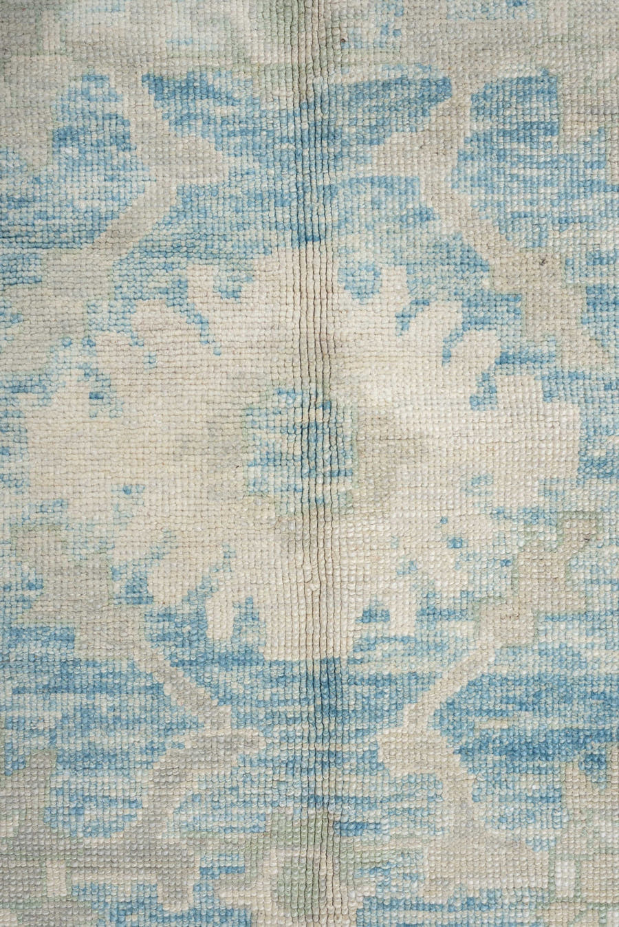 10' x 14' one-of-a-kind handmade vintage Oushak large size rug. Color palette: sky blue, ivory, taupe, light gray, cream