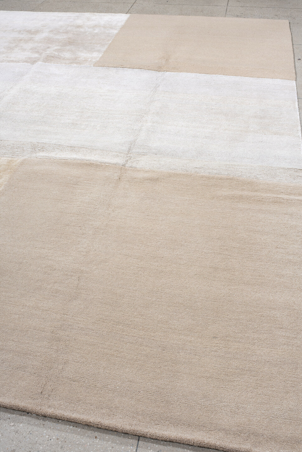 9' x 12' one-of-a-kind handmade handmade Modern large size rug. Color palette: ivory, beige, taupe, cream, camel, gray