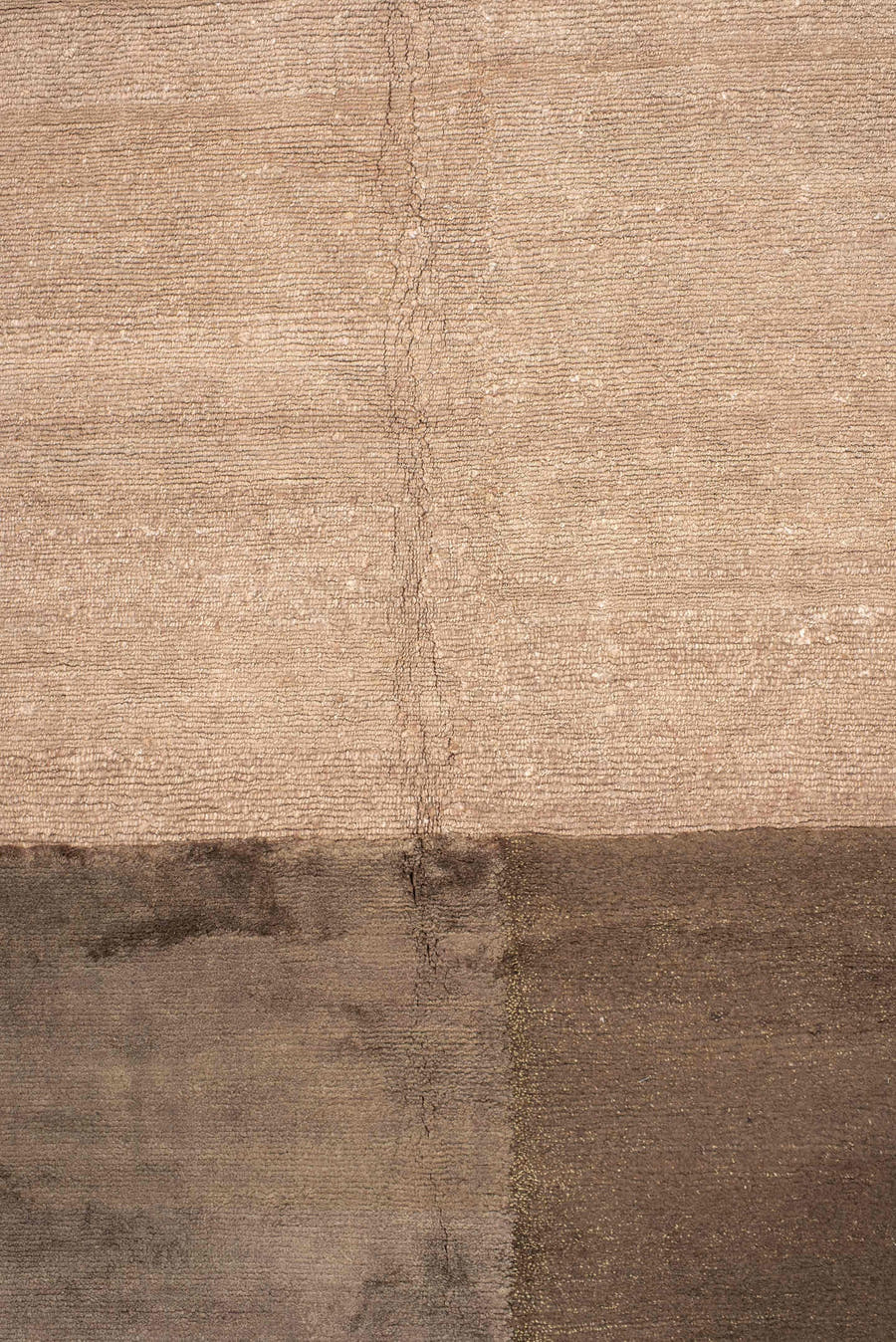 9' x 12' one-of-a-kind handmade handmade Modern large size rug. Color palette: taupe, camel, beige, brown, mushroom, gray