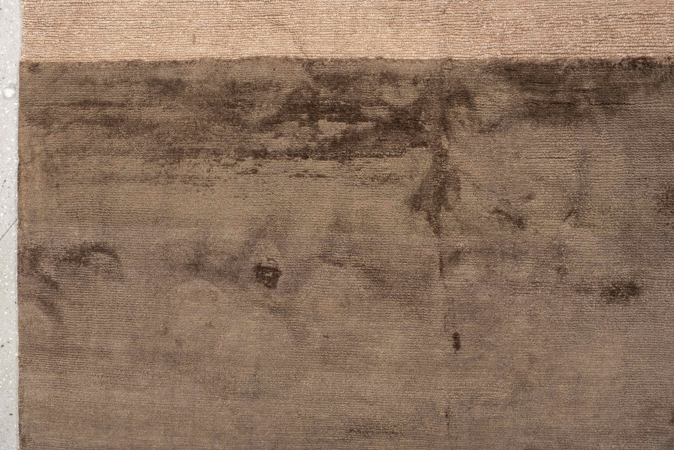 9' x 12' one-of-a-kind handmade handmade Modern large size rug. Color palette: taupe, camel, beige, brown, mushroom, gray