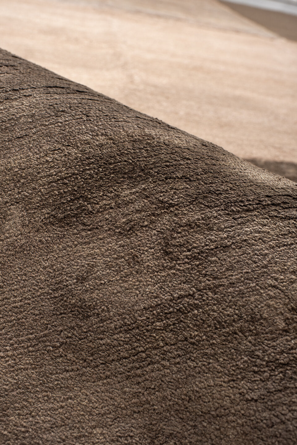 9' x 12' one-of-a-kind handmade handmade Modern large size rug. Color palette: taupe, camel, beige, brown, mushroom, gray