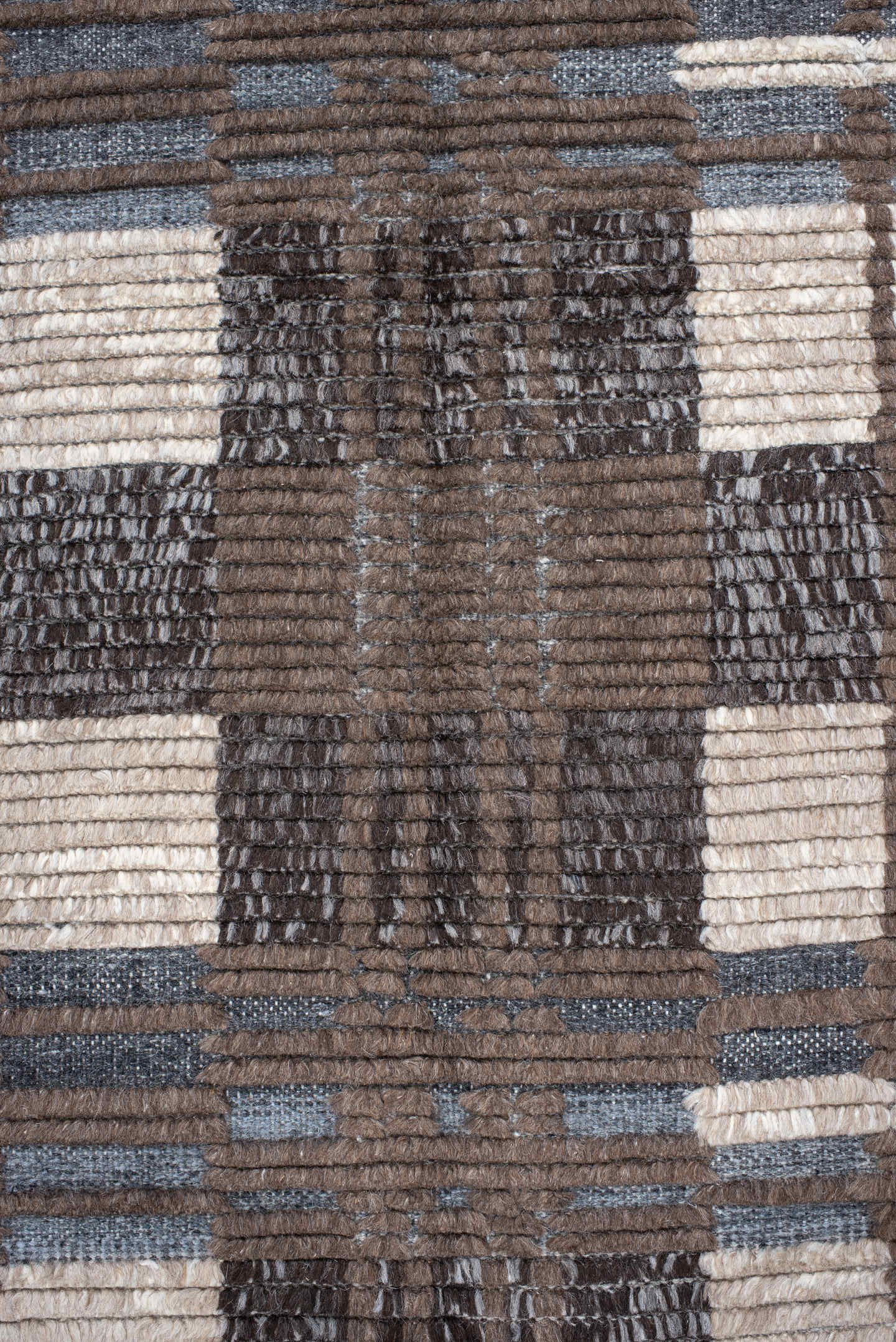 9' x 12' one-of-a-kind handmade vintage Tulu large size rug. Color palette: taupe, ivory, charcoal, slate, brown, beige