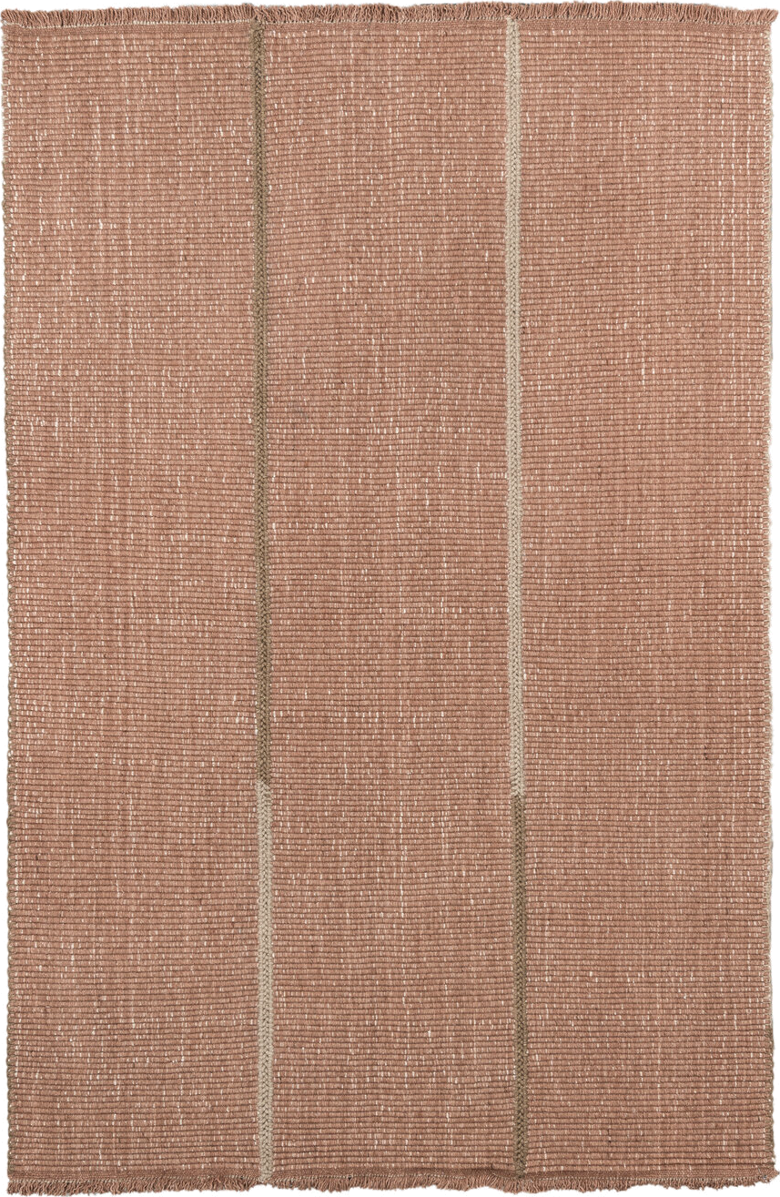6' x 9' one-of-a-kind handmade vintage Flatweave medium size rug. Color palette: brown, off-white, orange, pink