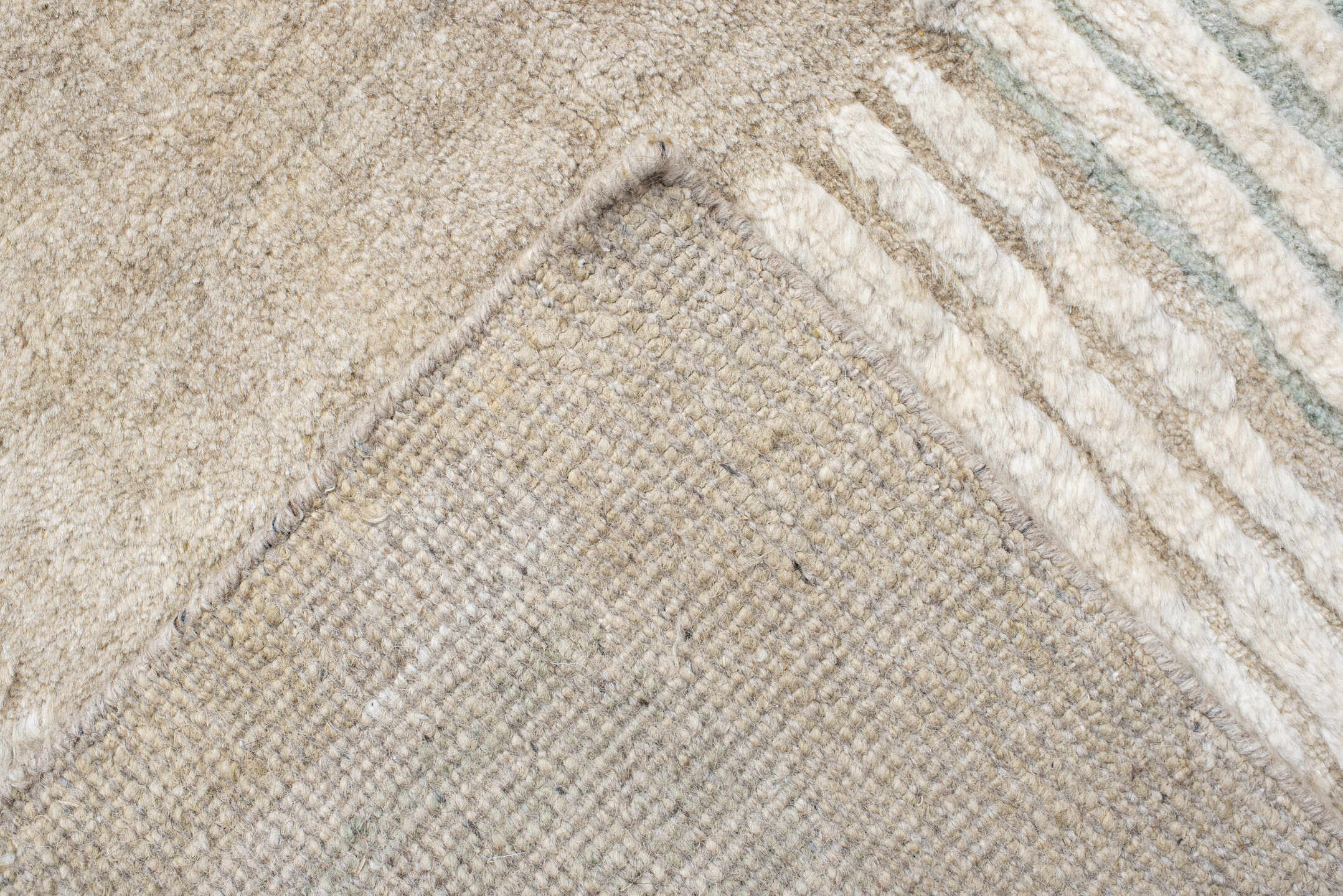9' x 12' one-of-a-kind handmade handmade Contemporary large size rug. Color palette: ivory, beige, taupe, sage, cream, gray
