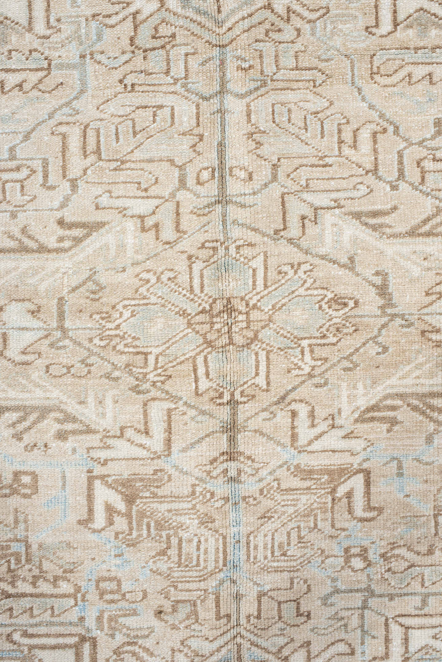 7' x 10' one-of-a-kind handmade vintage Heriz large size rug. Color palette: ivory, taupe, light blue, beige, camel, gray