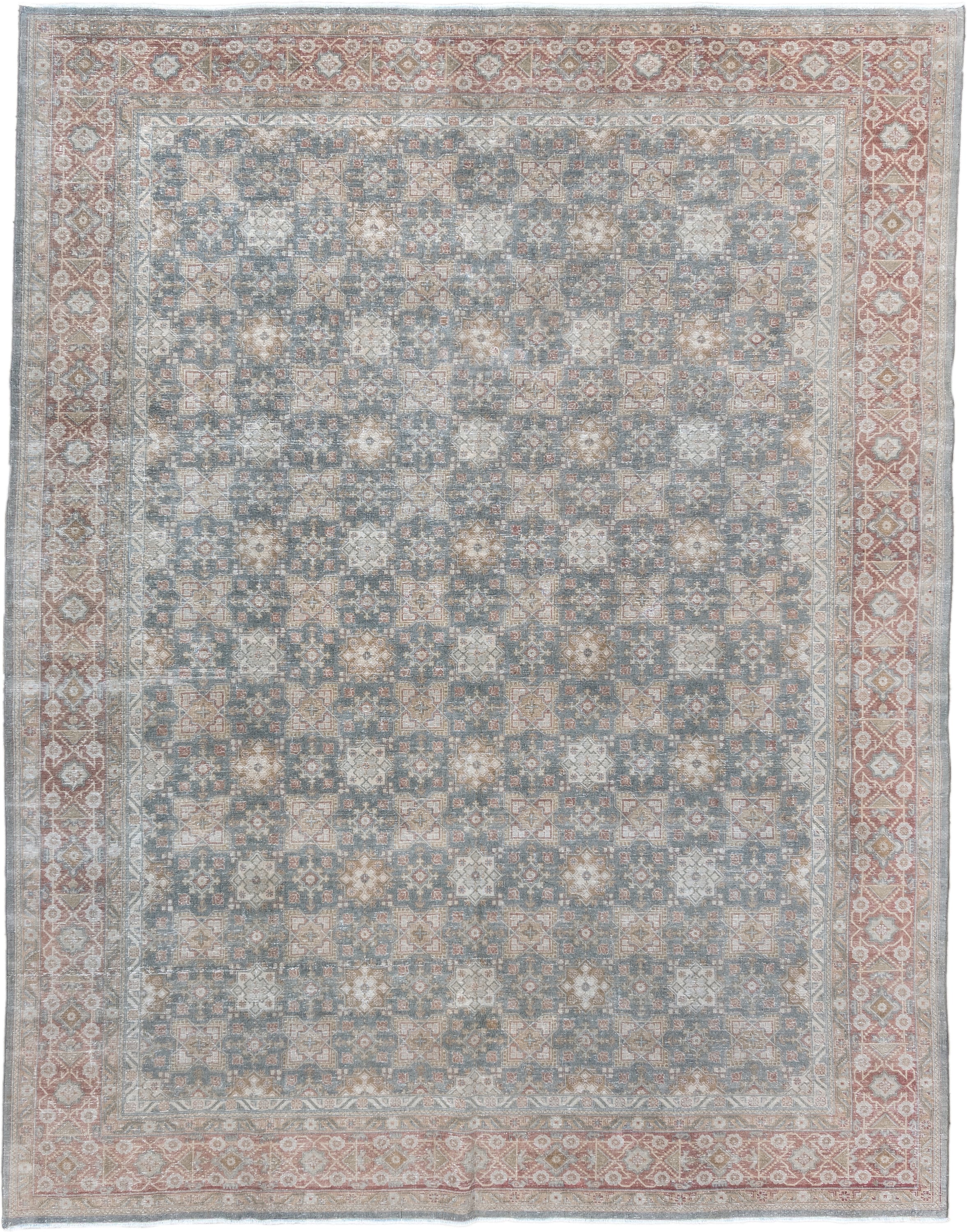 8' x 10' one-of-a-kind handmade vintage Sivas large size rug. Color palette: sky blue, ivory, rose, taupe, dusty coral