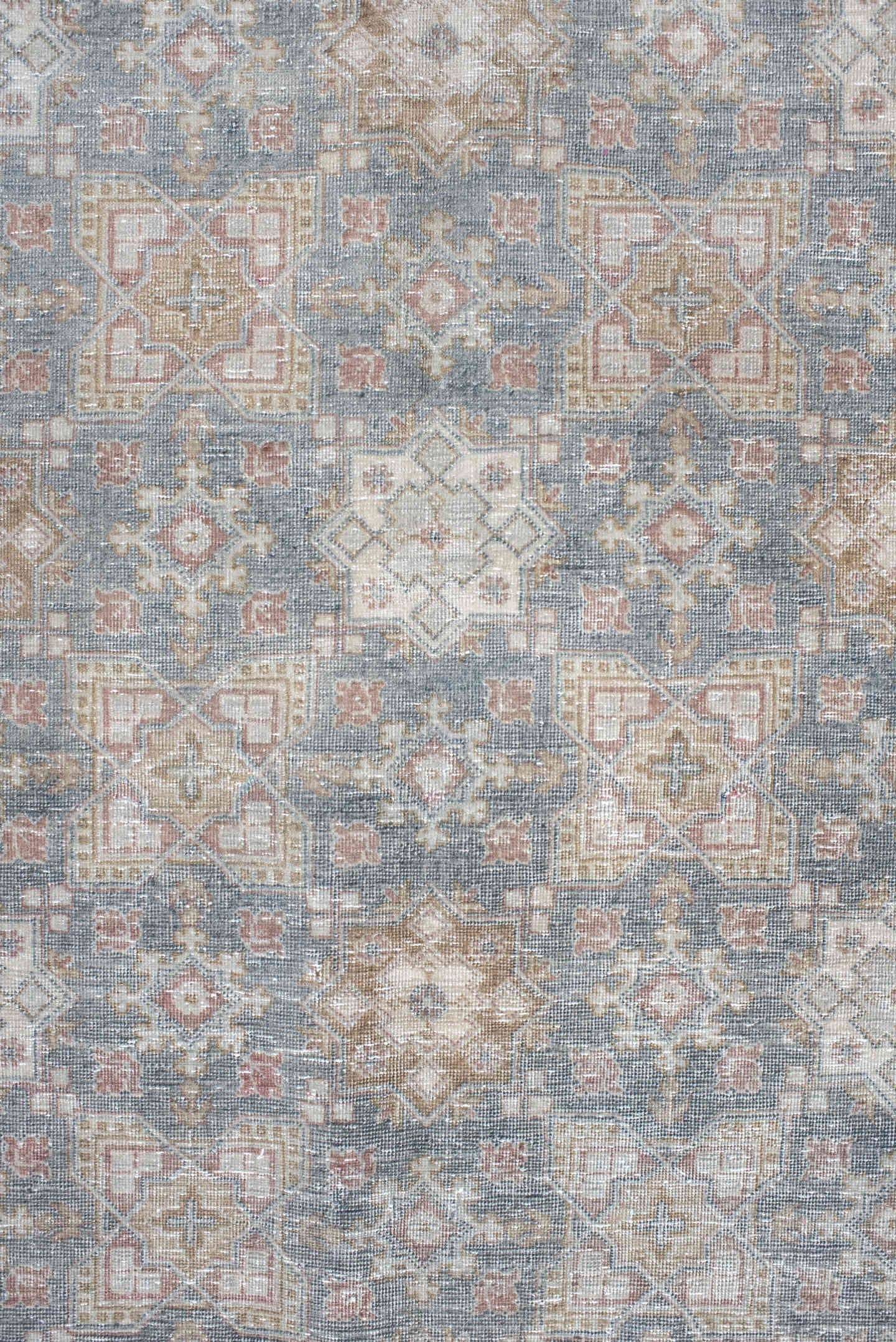 8' x 10' one-of-a-kind handmade vintage Sivas large size rug. Color palette: sky blue, ivory, rose, taupe, dusty coral