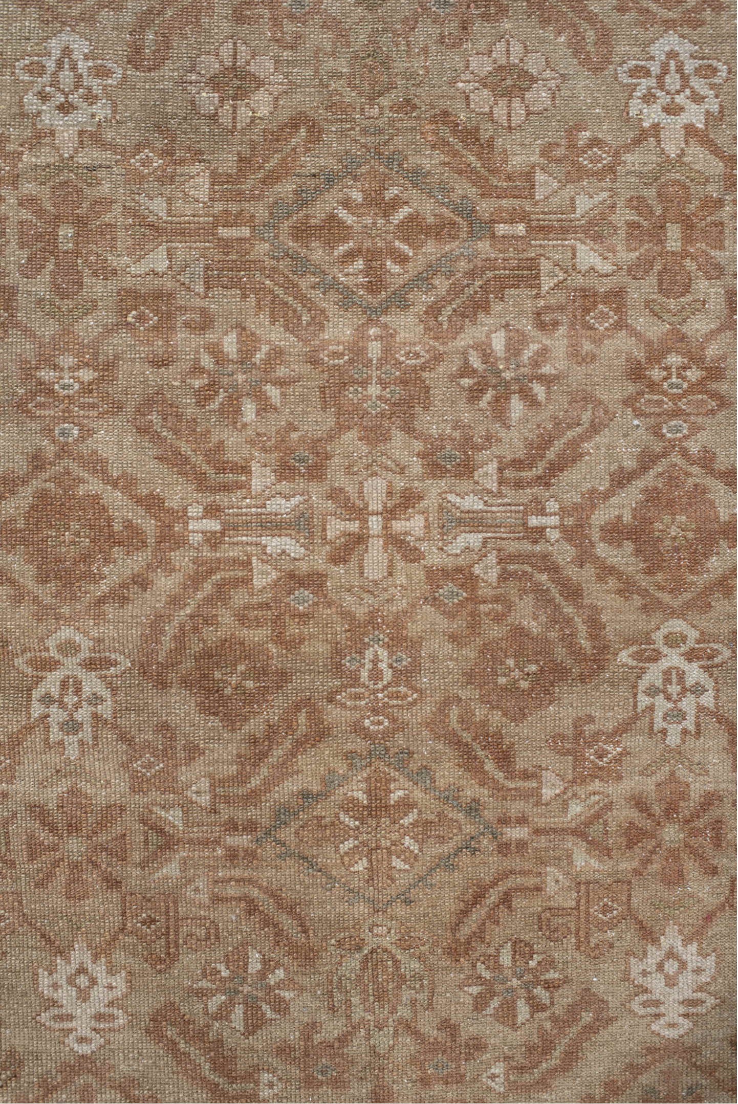 3' x 4' one-of-a-kind handmade vintage Malayer small size rug. Color palette: taupe, terra cotta, camel, ivory, olive, brown