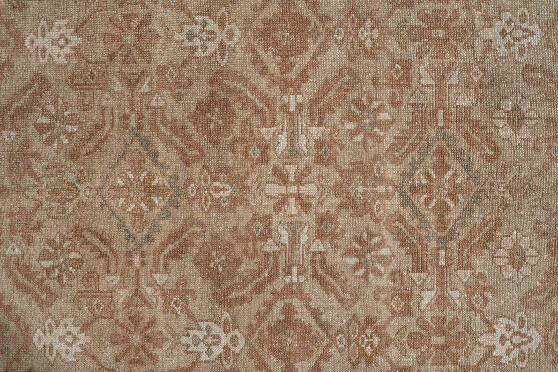 3' x 4' one-of-a-kind handmade vintage Malayer small size rug. Color palette: taupe, terra cotta, camel, ivory, olive, brown