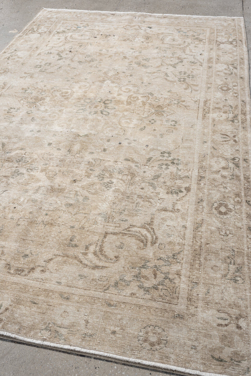 5' x 7' one-of-a-kind handmade vintage Hamadan medium size rug. Color palette: ivory, beige, taupe, sand, pale blue, greige