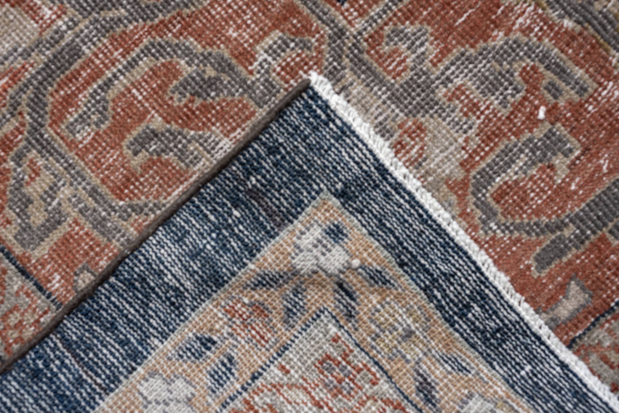 12' x 17' one-of-a-kind handmade antique Mahal oversize rug. Color palette: charcoal, rust, ivory, taupe, slate, camel, sage