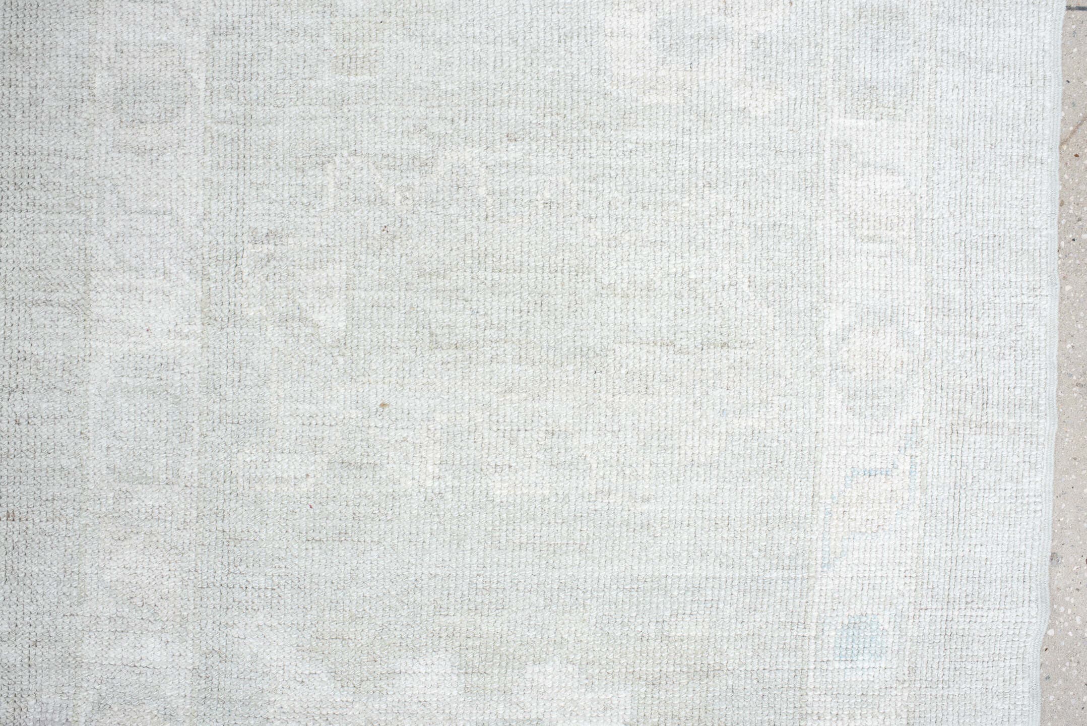 12' x 14' one-of-a-kind handmade vintage Oushak oversize rug. Color palette: ivory, pale blue, light gray, cream, light blue