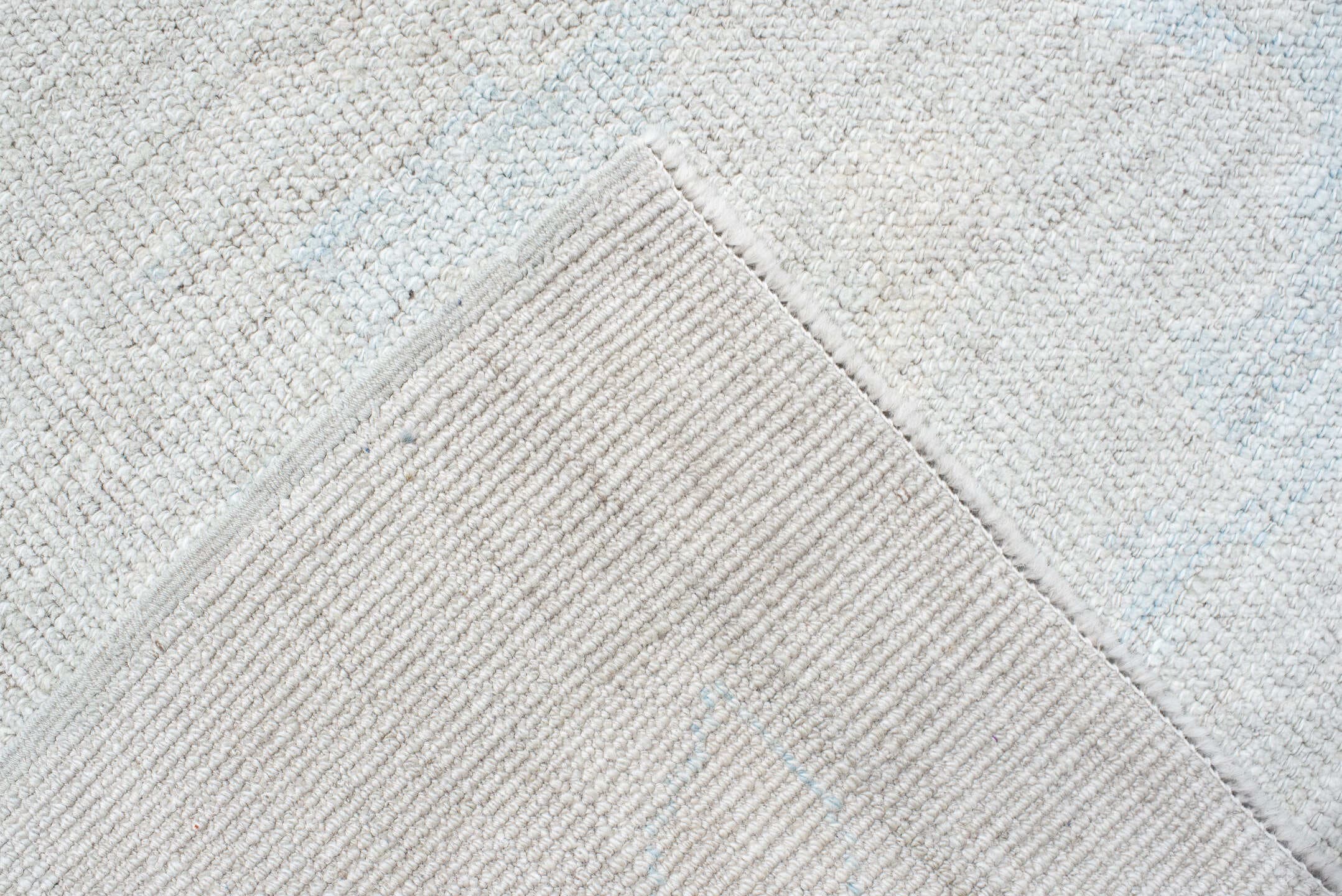 12' x 14' one-of-a-kind handmade vintage Oushak oversize rug. Color palette: ivory, pale blue, light gray, cream, light blue