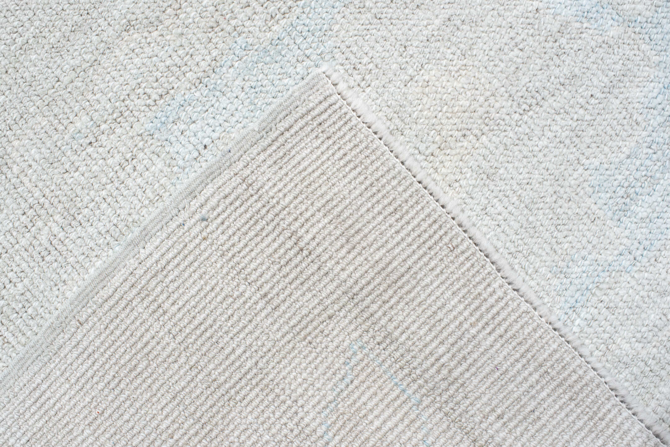 12' x 14' one-of-a-kind handmade vintage Oushak oversize rug. Color palette: ivory, pale blue, light gray, cream, light blue