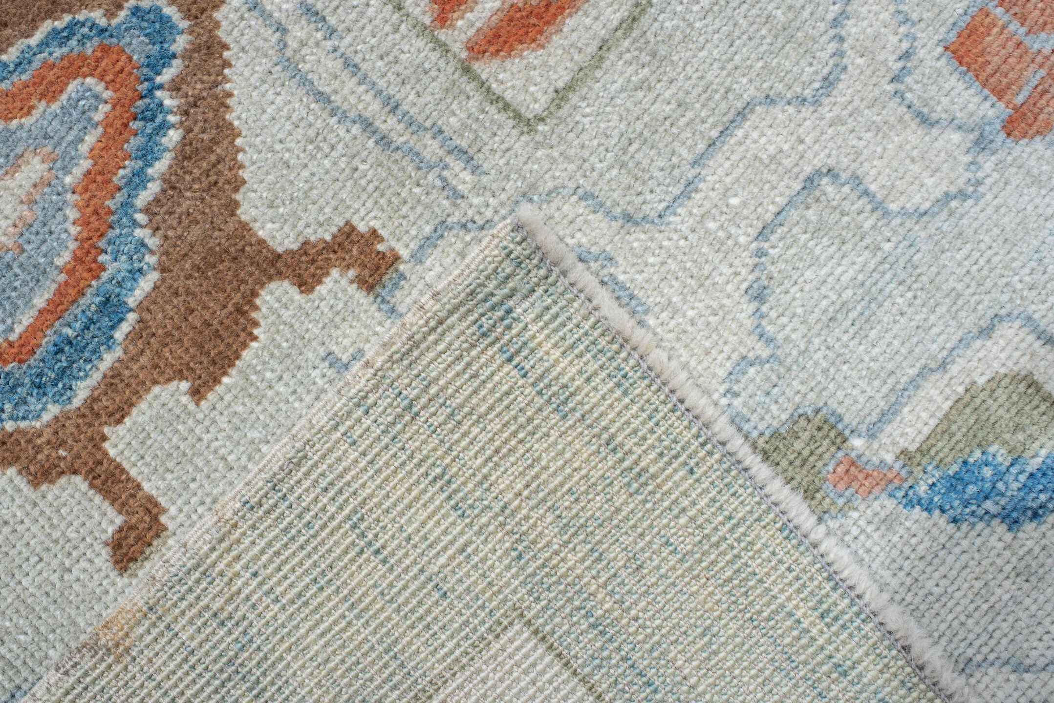 12' x 12' one-of-a-kind handmade vintage Sultanabad oversize rug. Color palette: aqua, ivory, coral, taupe, sky_blue, gold