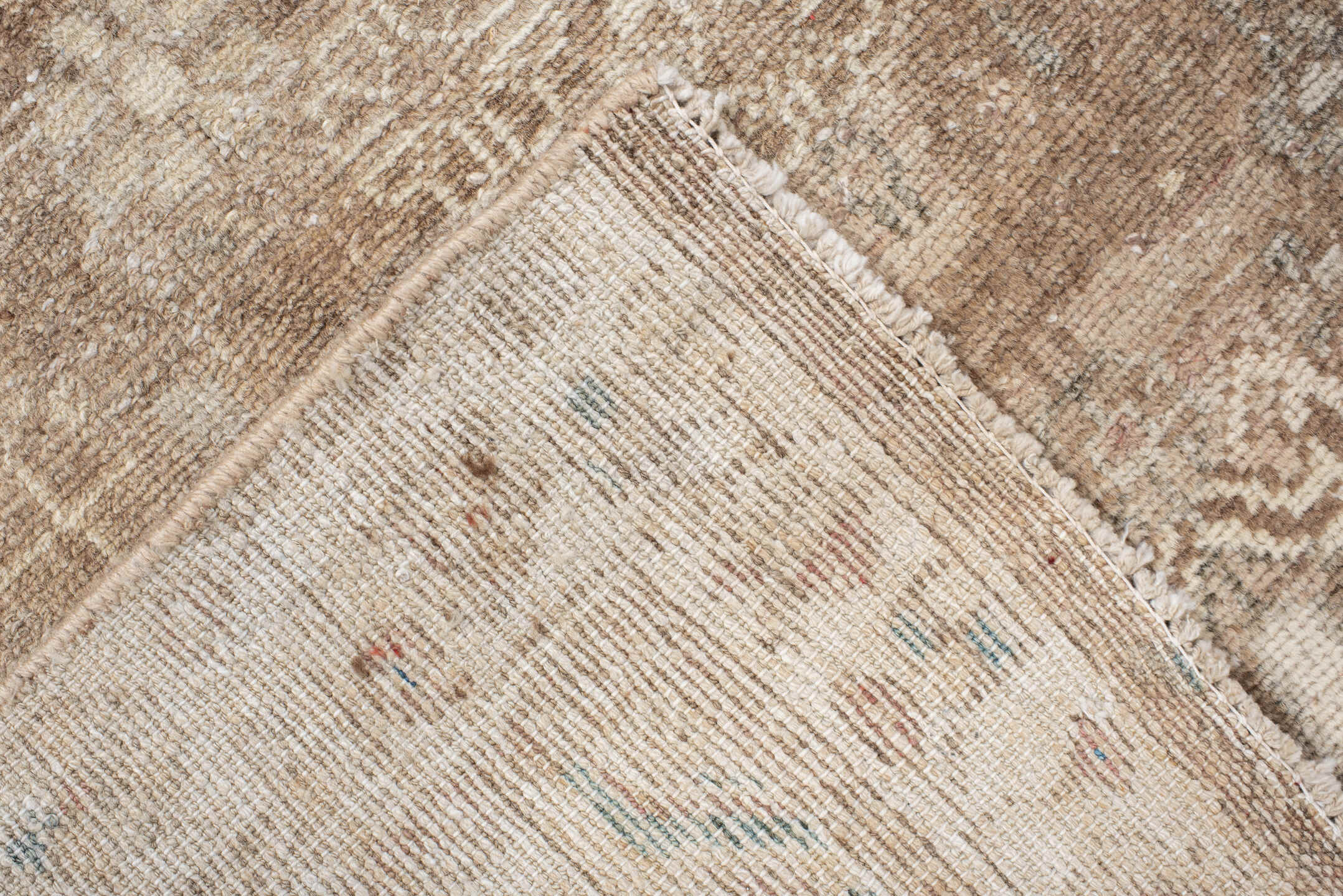 3' x 7' one-of-a-kind handmade antique Hamadan runner rug. Color palette: taupe, ivory, camel, beige, brown, sage, ochre