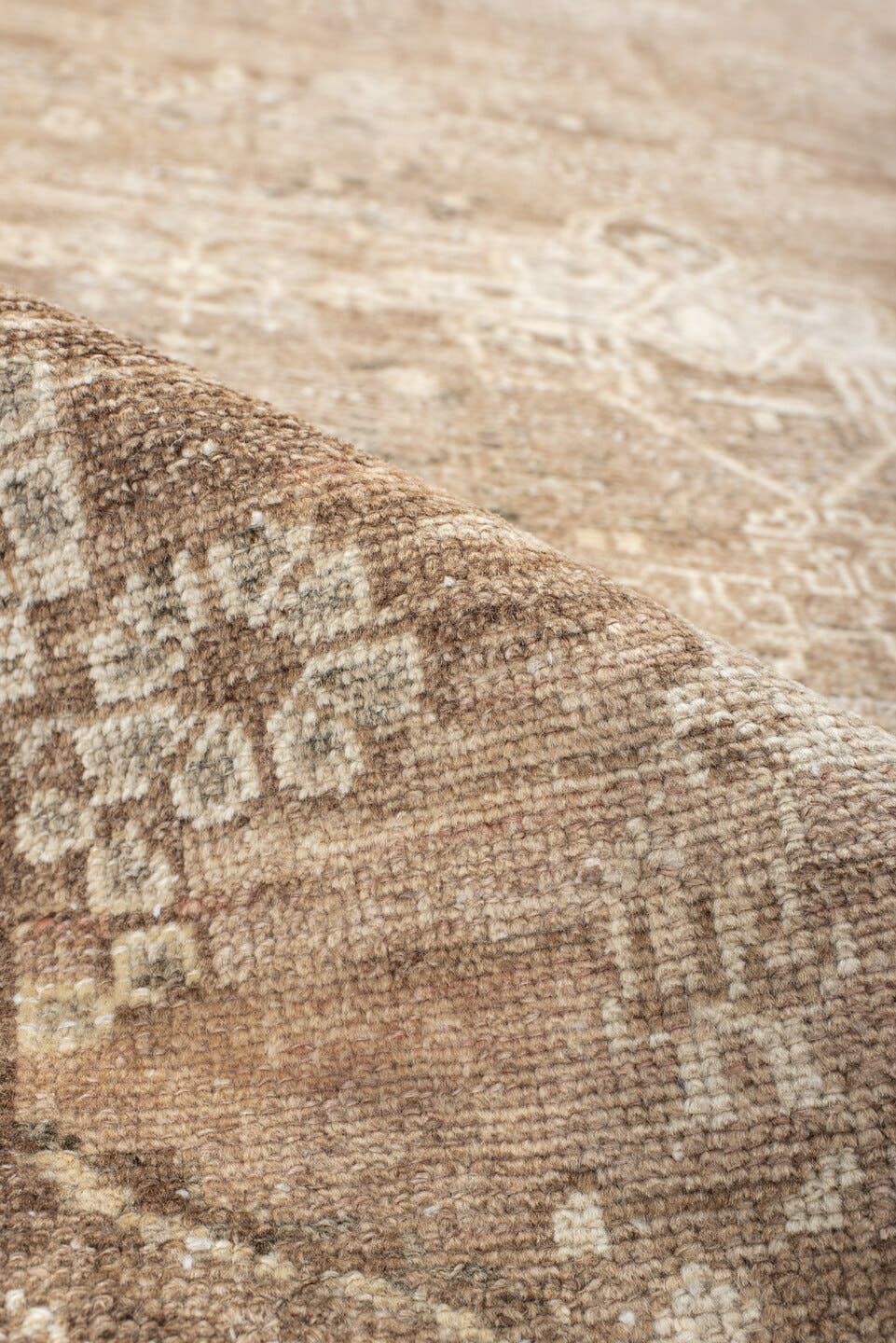 3' x 7' one-of-a-kind handmade antique Hamadan runner rug. Color palette: taupe, ivory, camel, beige, brown, sage, ochre