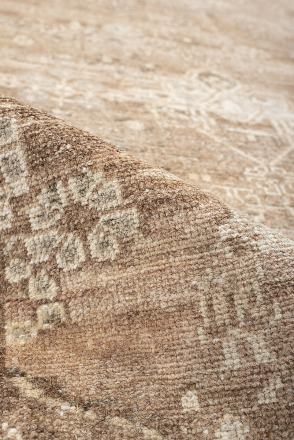 3' x 7' one-of-a-kind handmade antique Hamadan runner rug. Color palette: taupe, ivory, camel, beige, brown, sage, ochre
