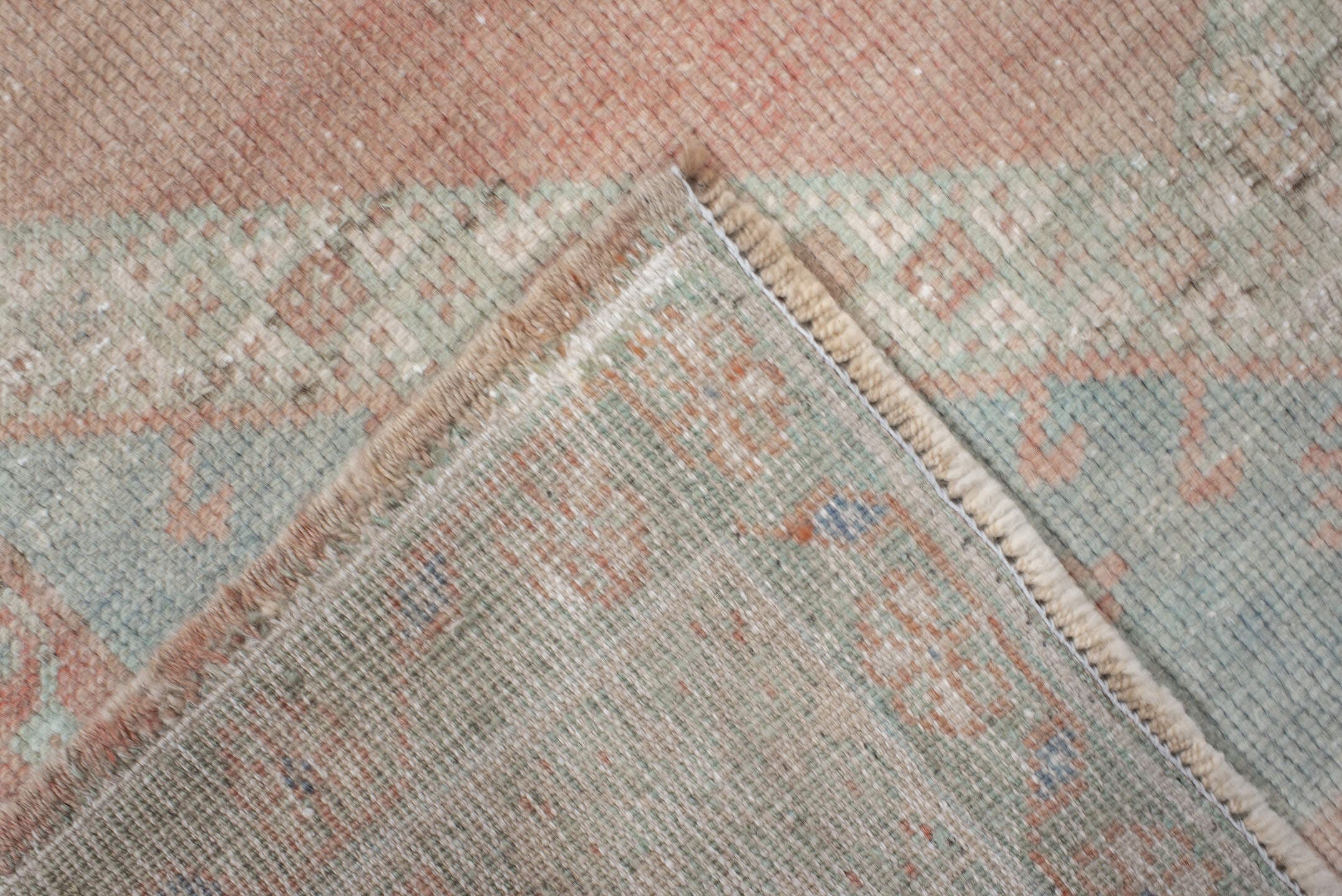 3' x 5' one-of-a-kind handmade vintage Anatolian small size rug. Color palette: ivory, pale blue, blush, coral, taupe, sage