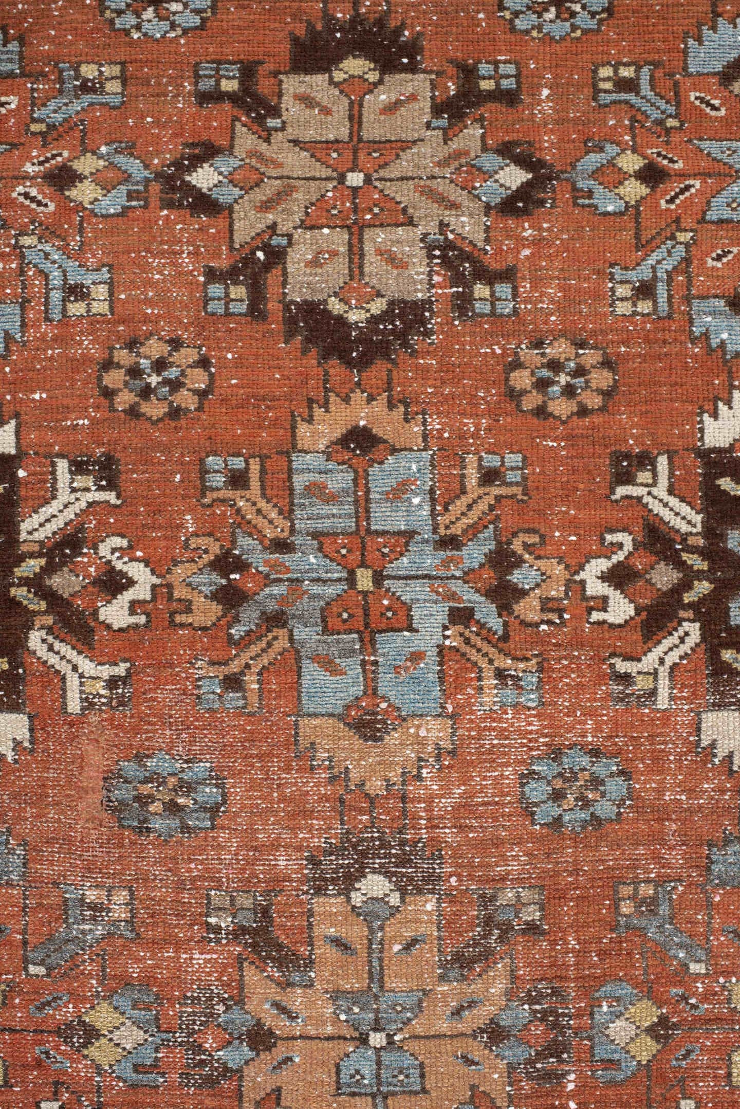 3' x 9' one-of-a-kind handmade vintage Malayer runner rug. Color palette: rust, camel, ivory, brown, slate, taupe, charcoal