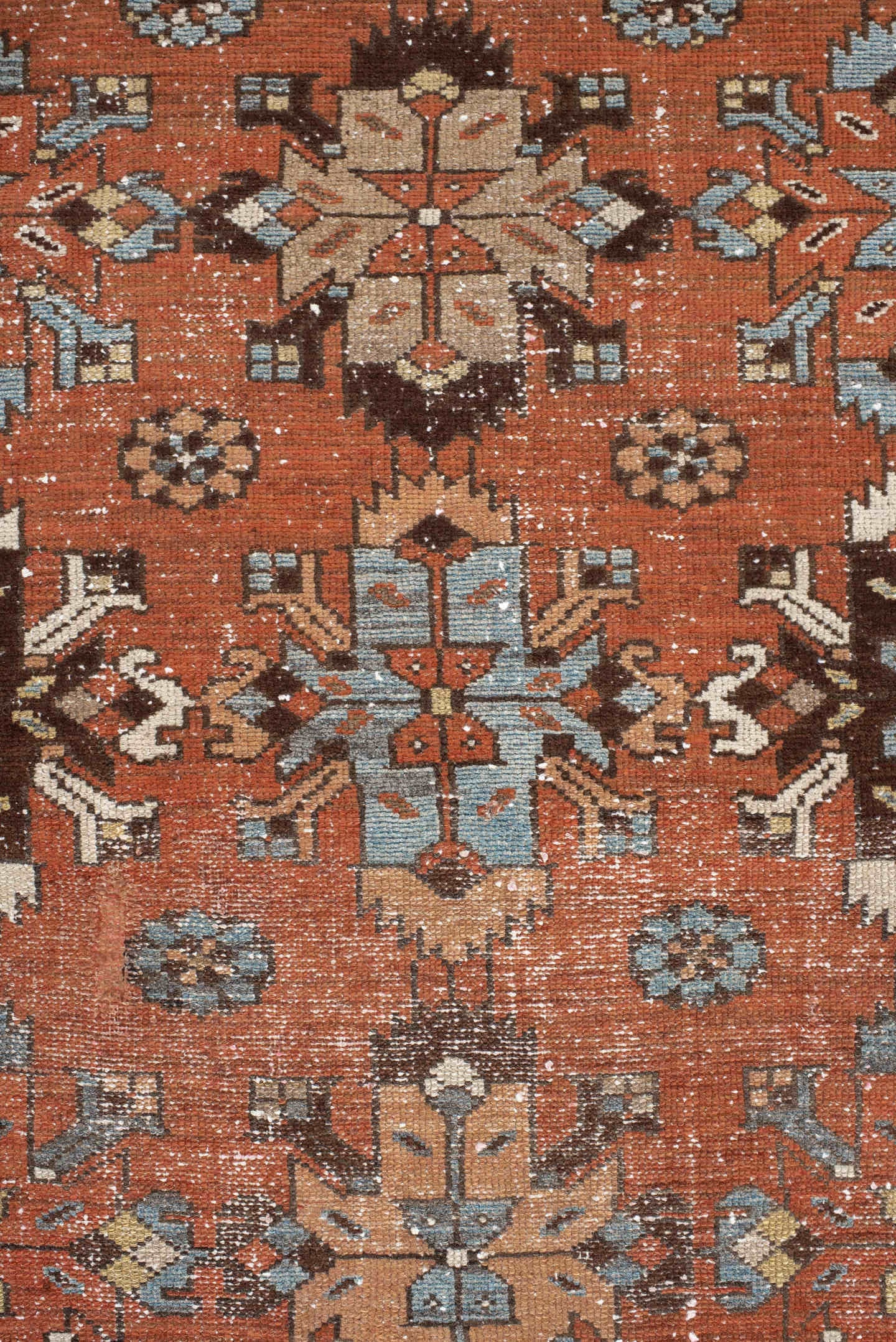 3' x 9' one-of-a-kind handmade vintage Malayer runner rug. Color palette: rust, camel, ivory, brown, slate, taupe, charcoal