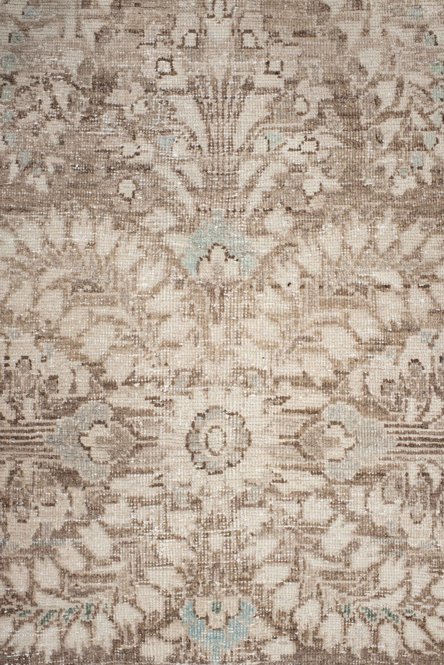 3' x 9' one-of-a-kind handmade antique Hamadan runner rug. Color palette: ivory, taupe, brown, beige, aqua, camel, gray