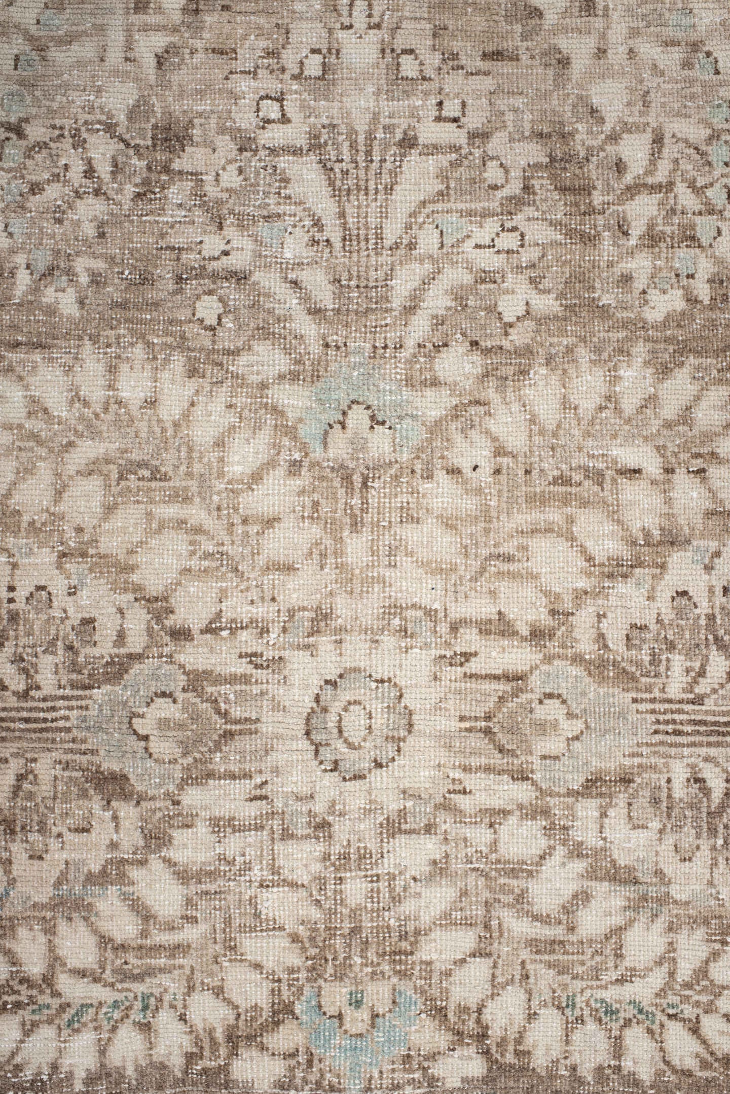 3' x 9' one-of-a-kind handmade antique Hamadan runner rug. Color palette: ivory, taupe, brown, beige, aqua, camel, gray