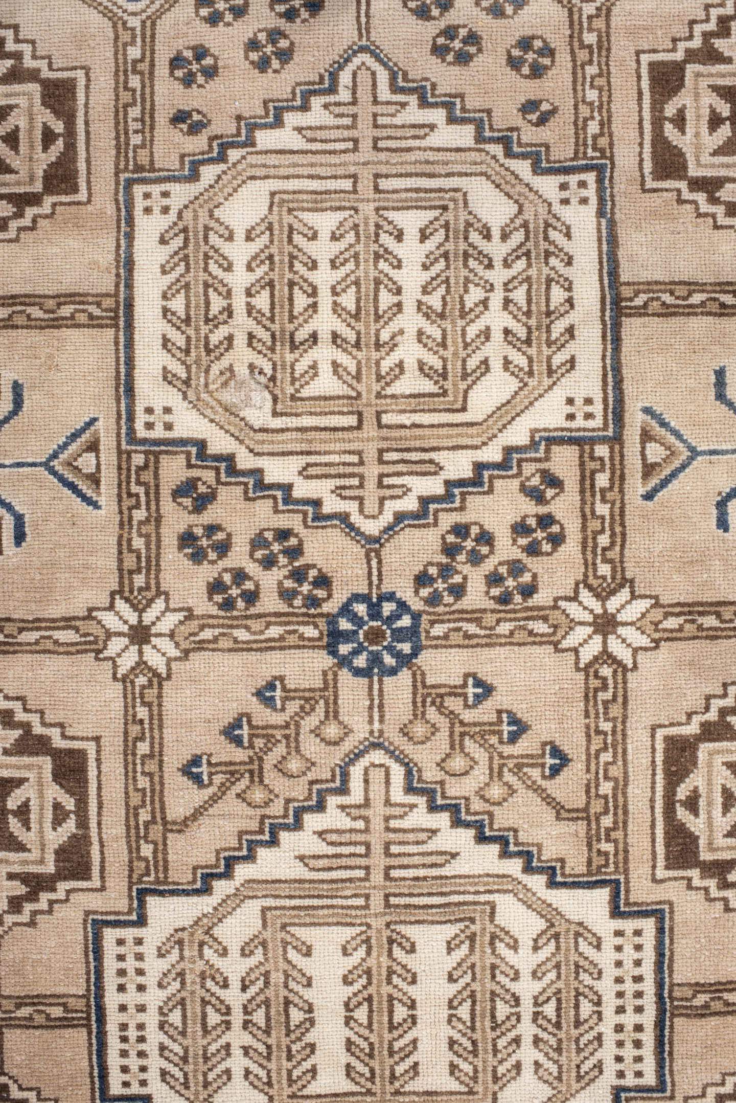 3' x 9' one-of-a-kind handmade vintage Hamadan runner rug. Color palette: ivory, camel, brown, indigo, taupe, beige, purple