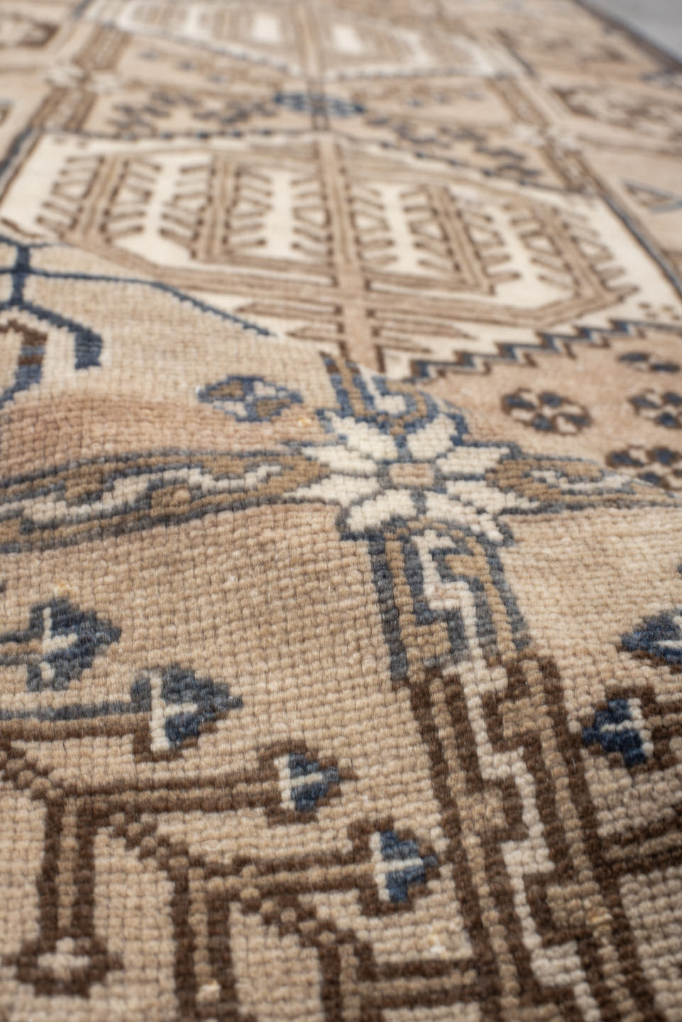 3' x 9' one-of-a-kind handmade vintage Hamadan runner rug. Color palette: ivory, camel, brown, indigo, taupe, beige, purple